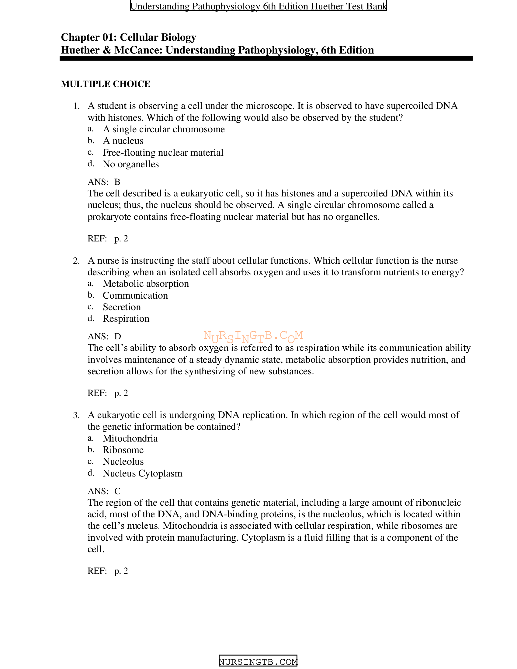 Test Bank for Understanding Pathophysiology 6th Edition By Sue E. Huether, Kathryn L. McCance
