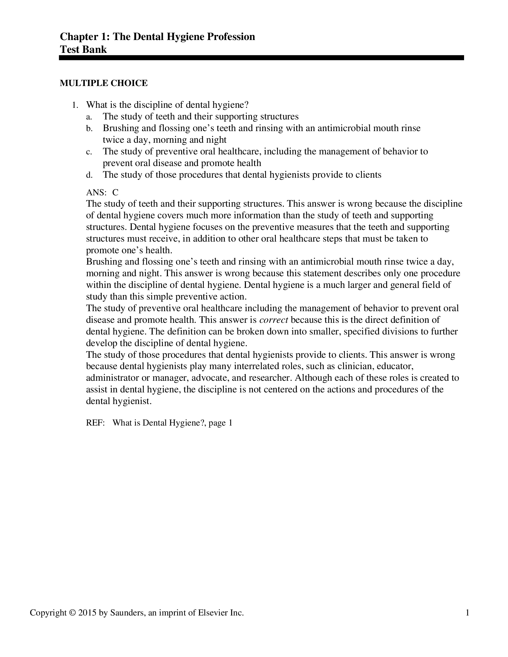 Test Bank for Dental Hygiene 4th Edition by Darby