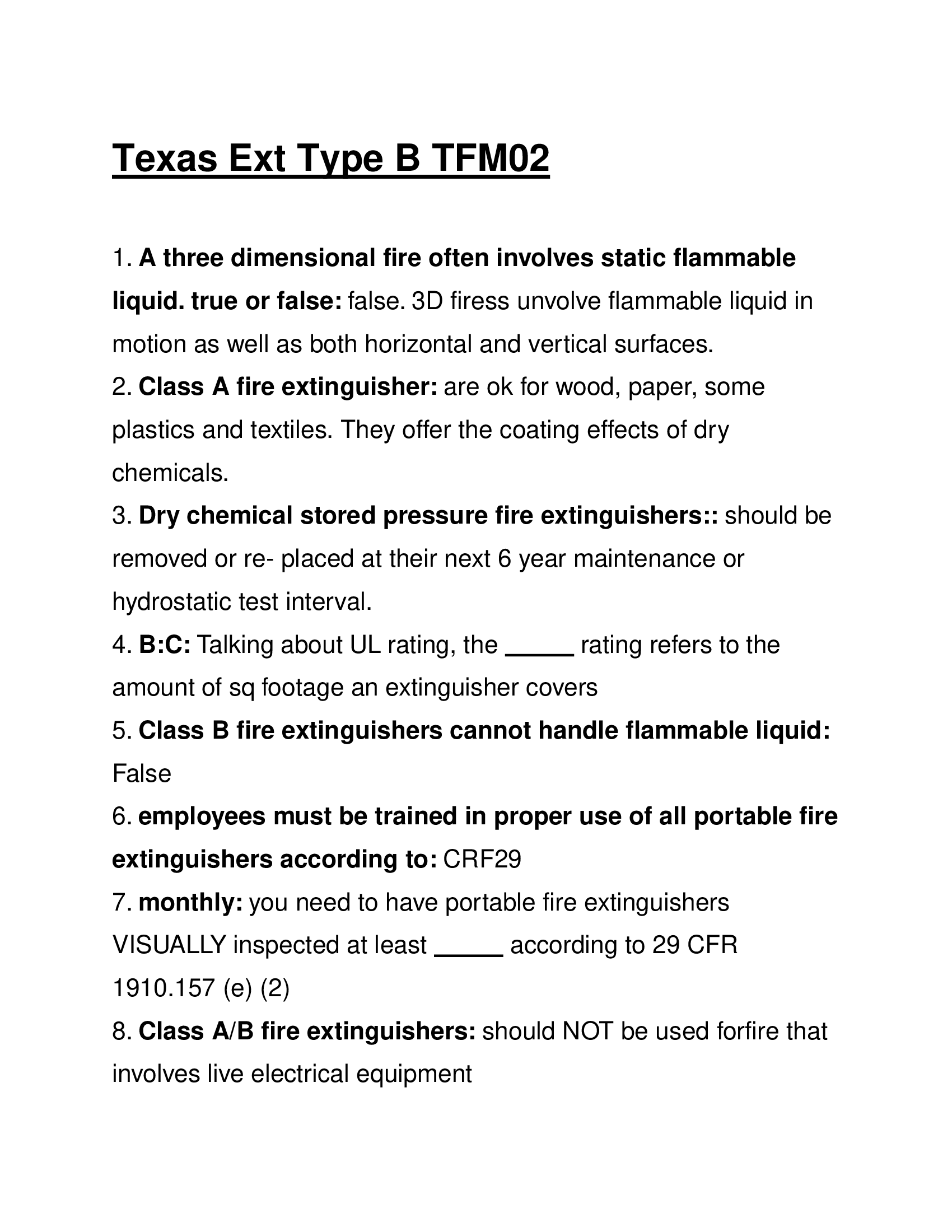 Texas Ext Type B TFM02 Practice Questions and Answers