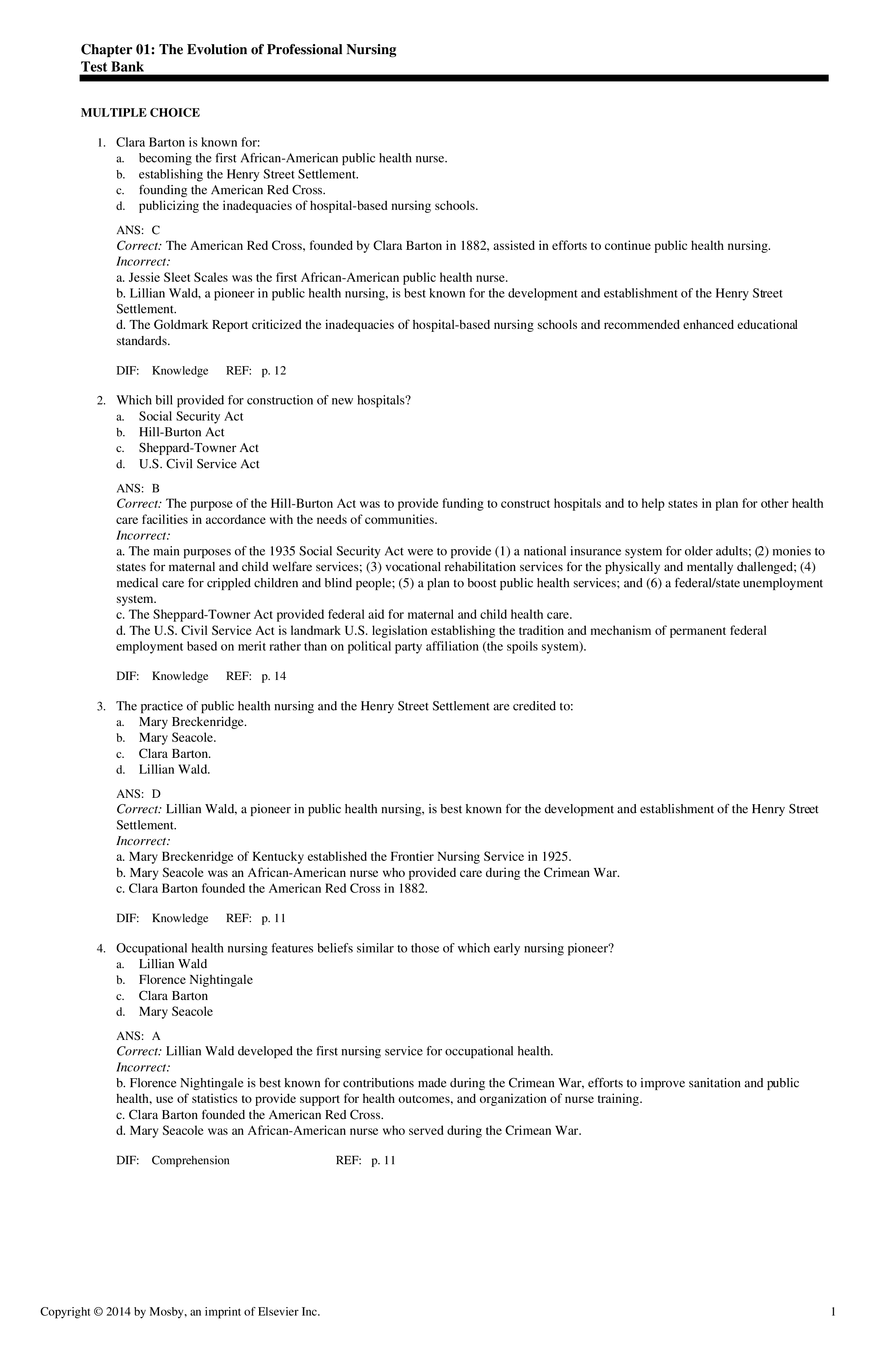 Test Bank for Contemporary Nursing 6th Edition by Cherry