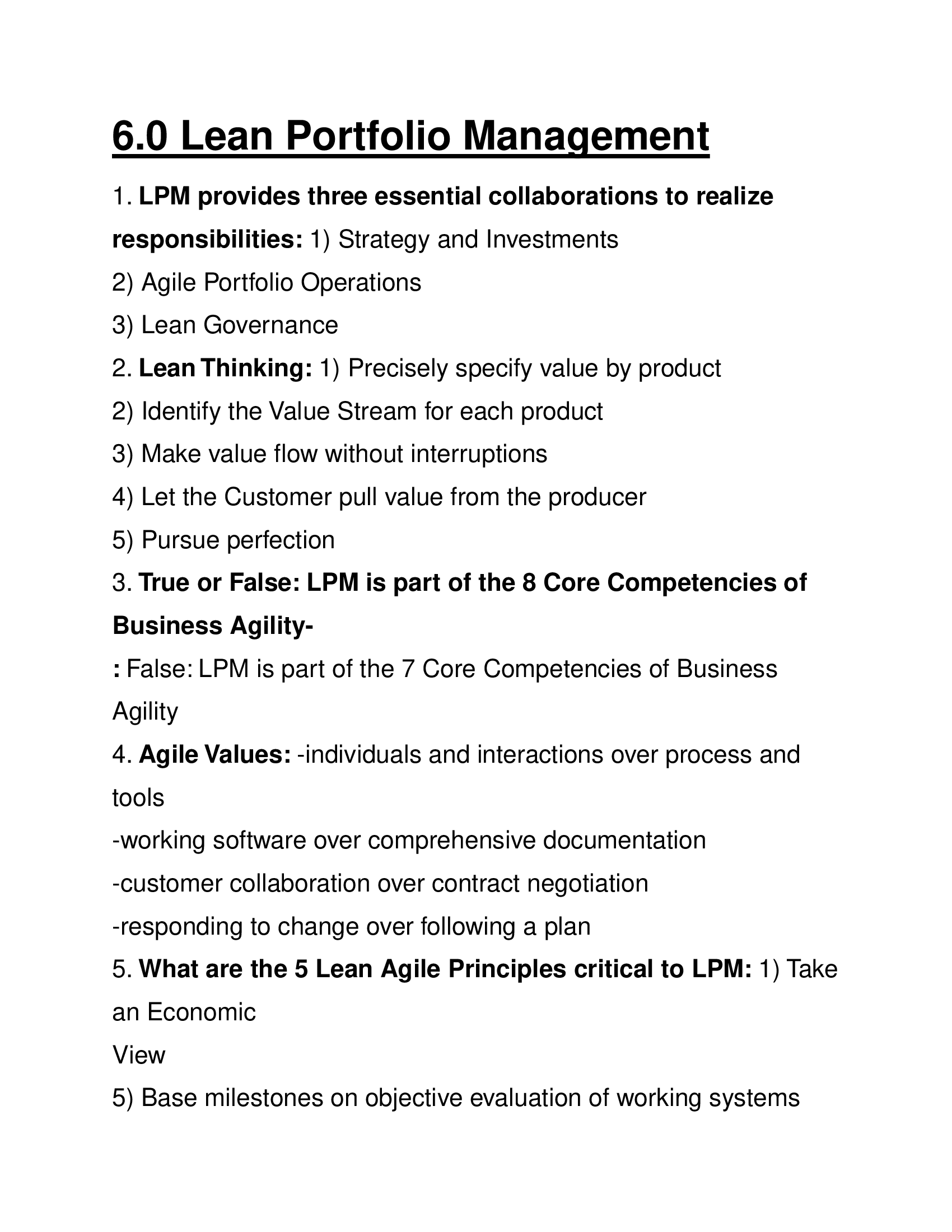 6.0 Lean Portfolio Management Questions and Answers