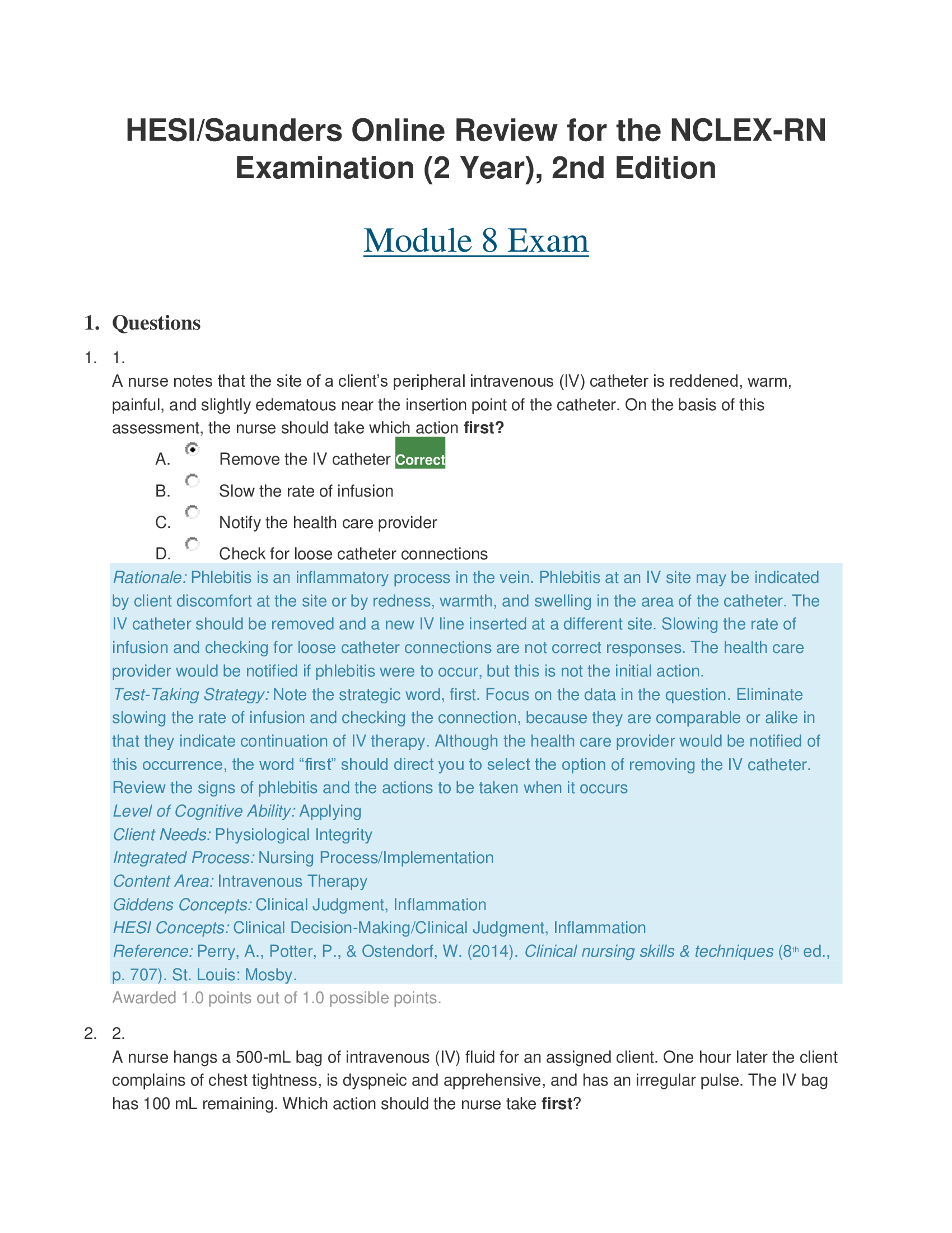 Module 8 Exam HESI Saunders Online Review : NCLEX-RN 2026 Exam Answered