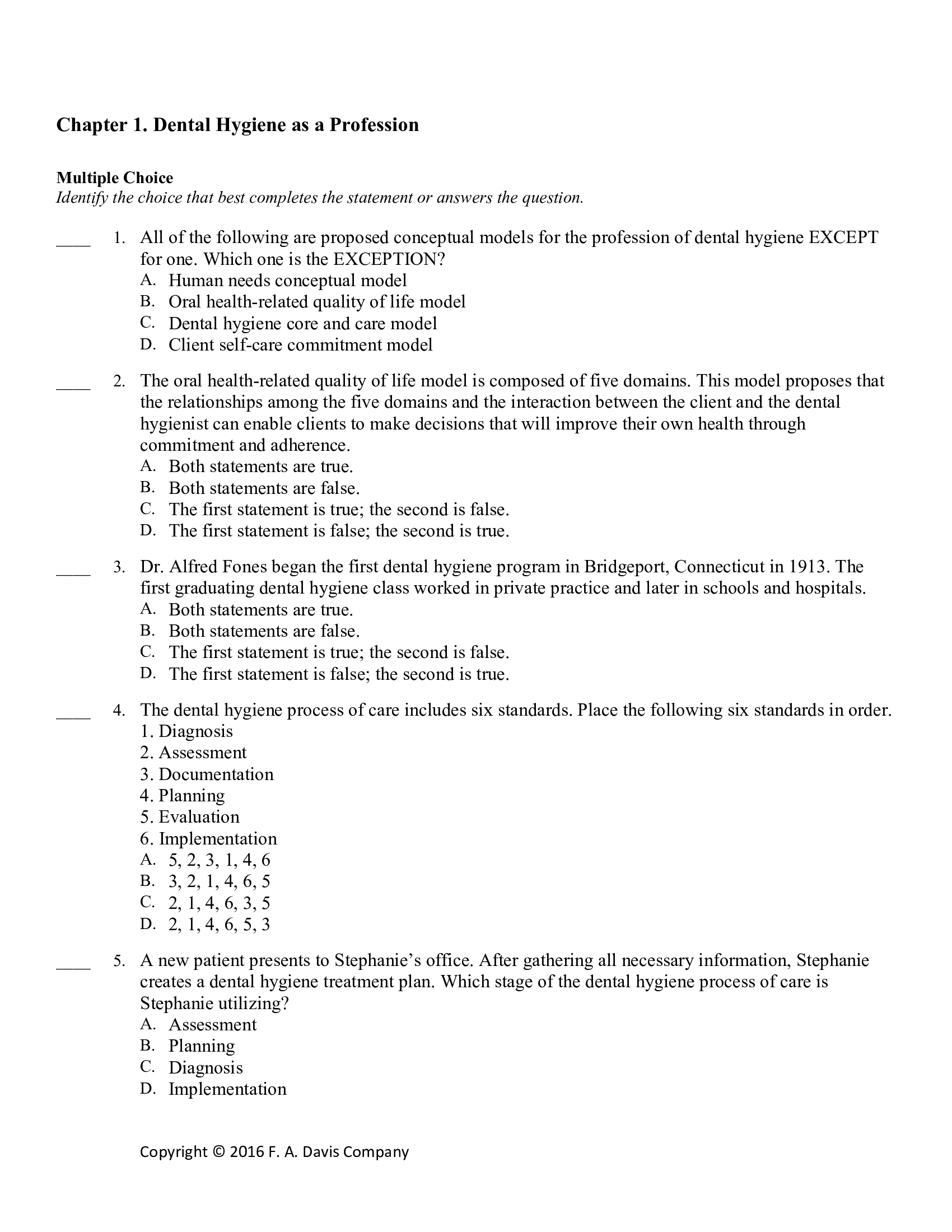 Test Bank for Dental Hygiene by Henry