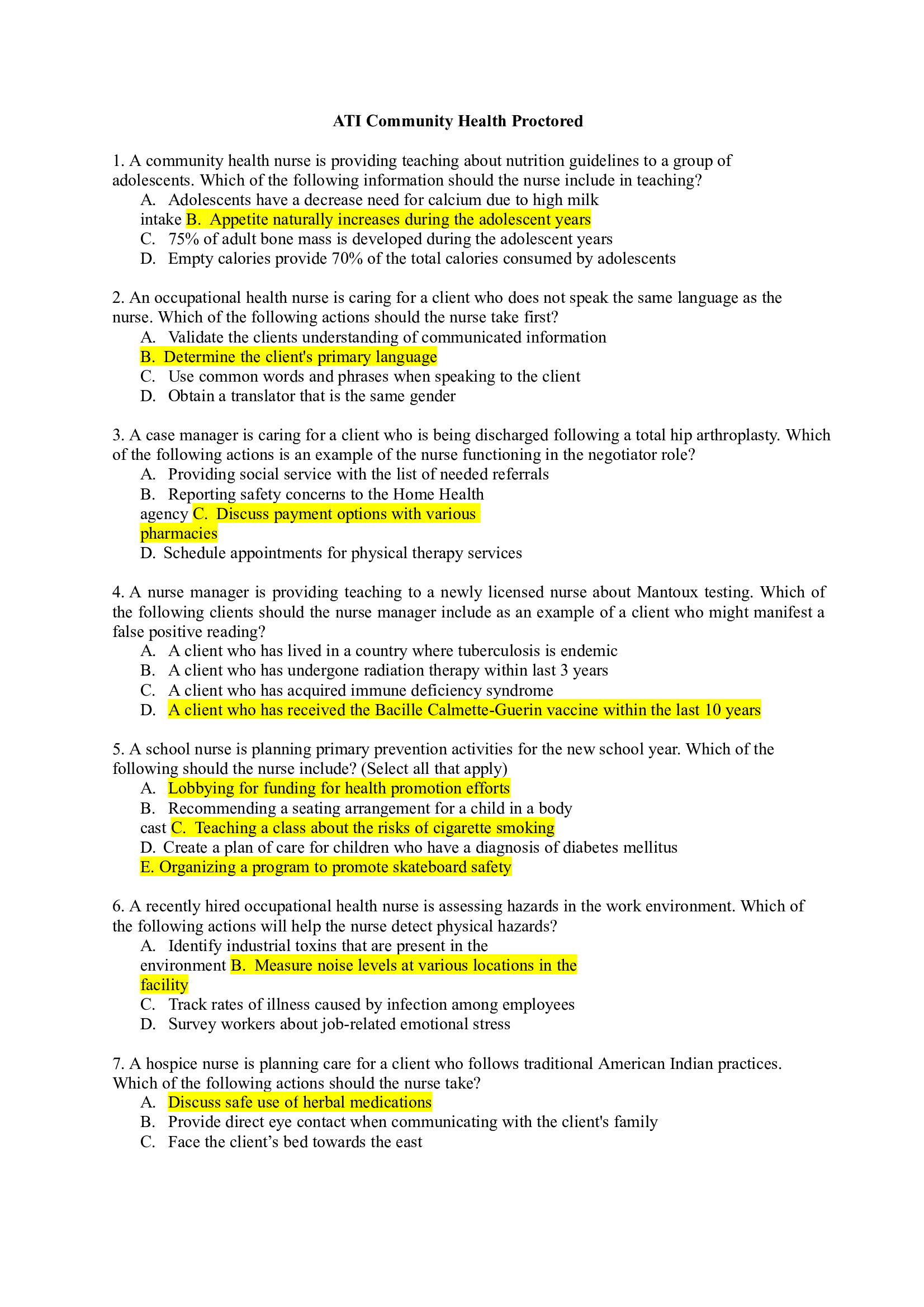 ATI Community Health Proctored Exam 2019 Form C