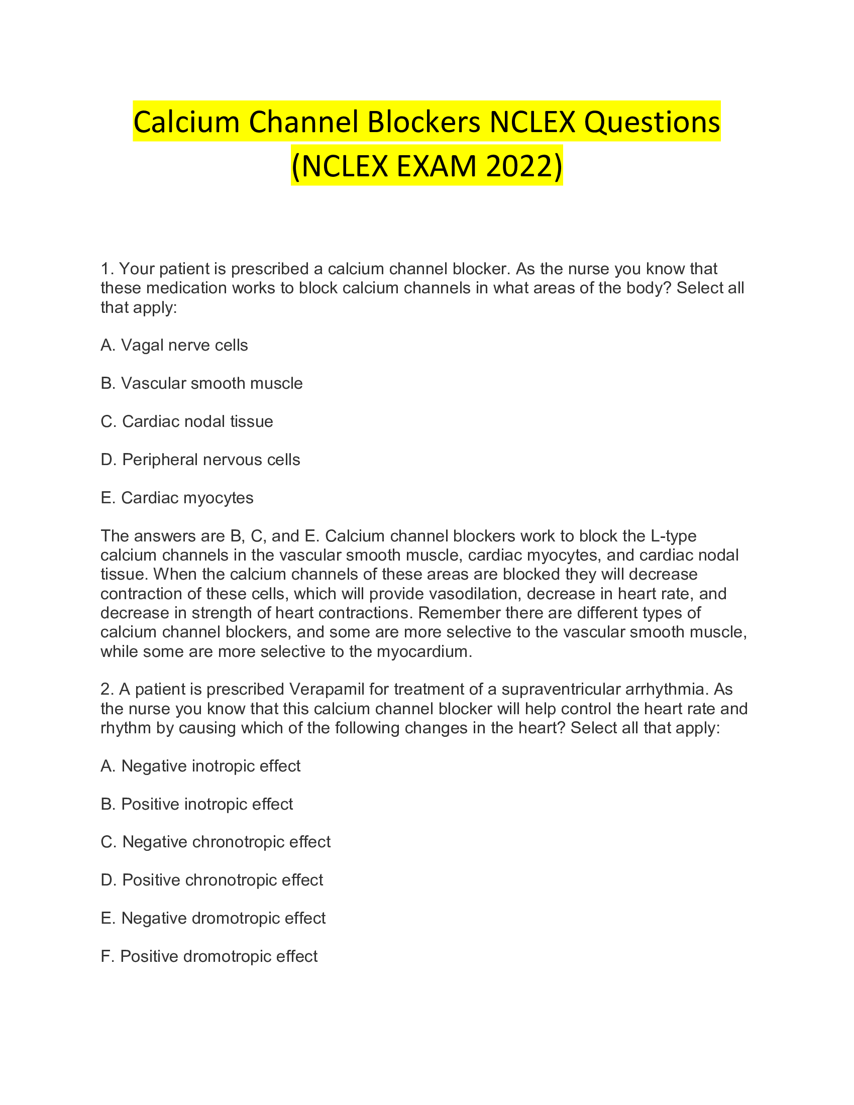 Calcium Channel Blockers NCLEX Questions (NCLEX EXAM 2026)