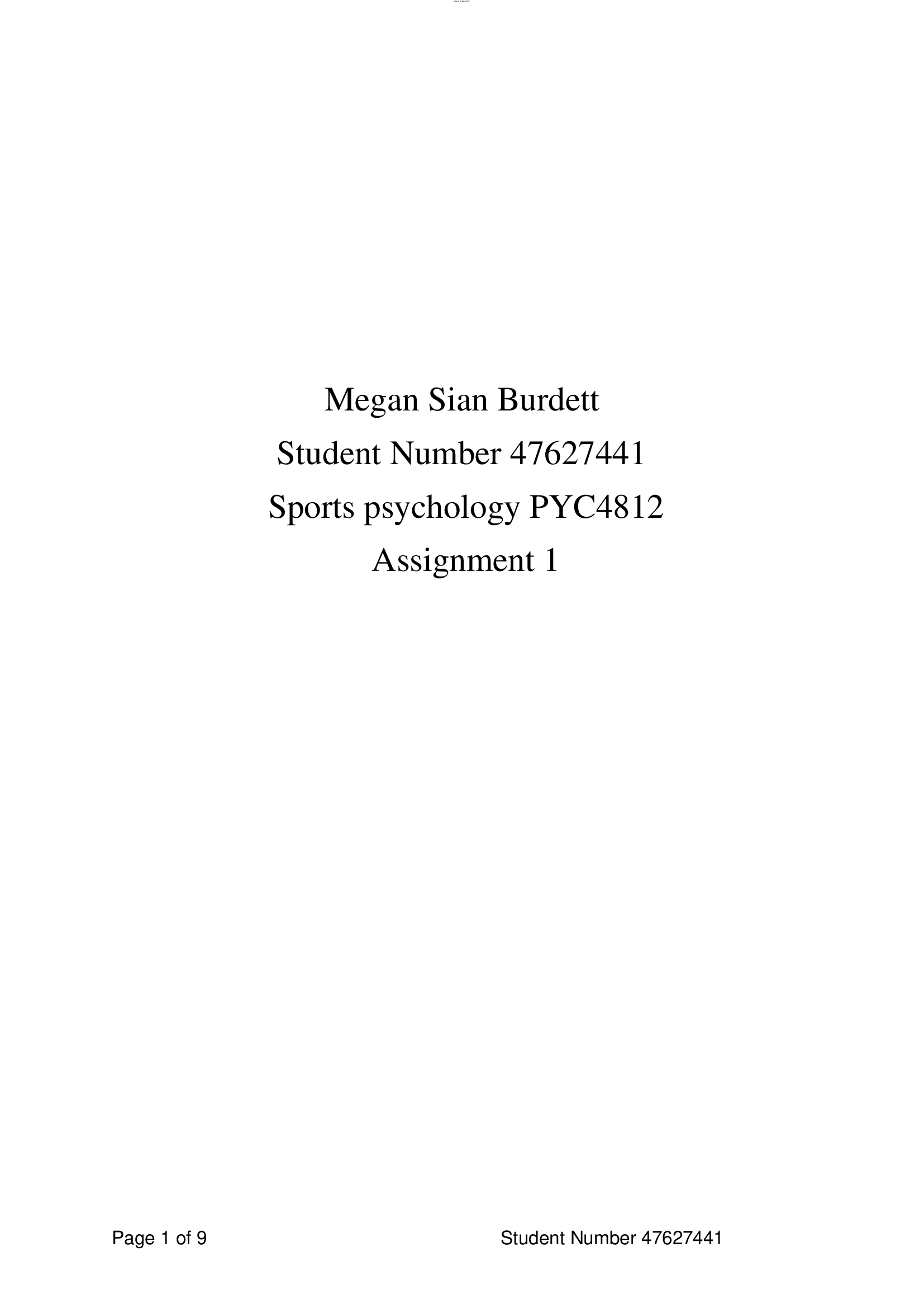PYC4812 ASSIGNMENT 1- SPORTS PSYCHOLOGY UNISA