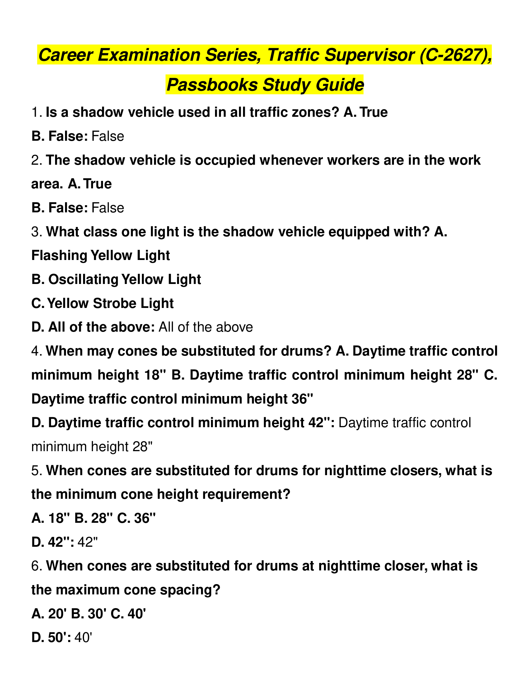 Career Examination Series, Traffic Supervisor (C-2627), Passbooks Study Guide
