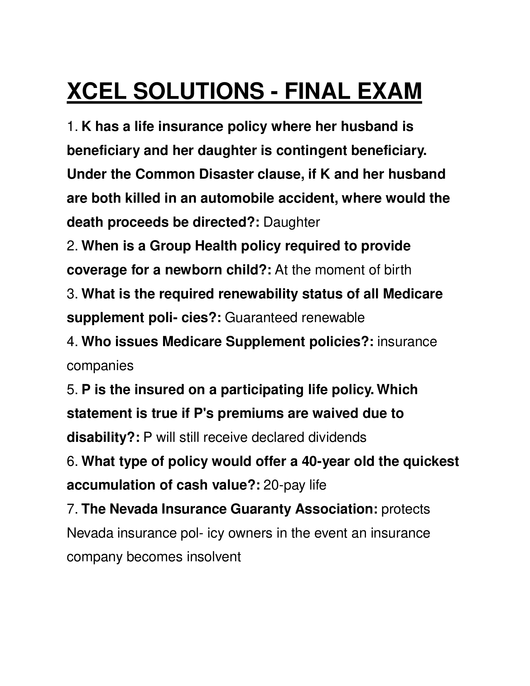 XCEL Solutions Final Exam with Answers 2026