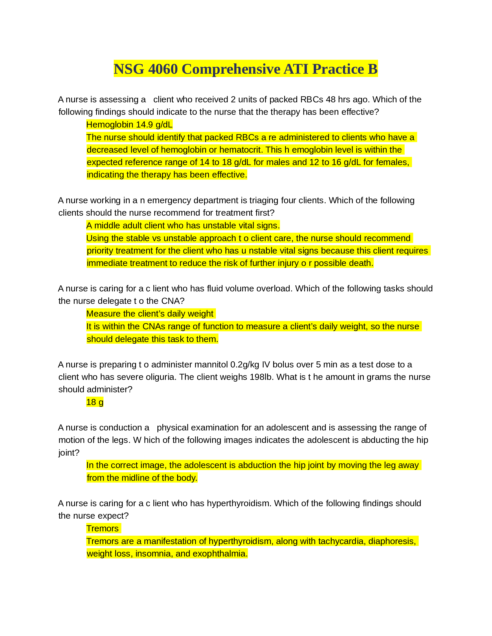 NSG 4060 Comprehensive ATI Practice B ATI Comprehensive Practice Test B