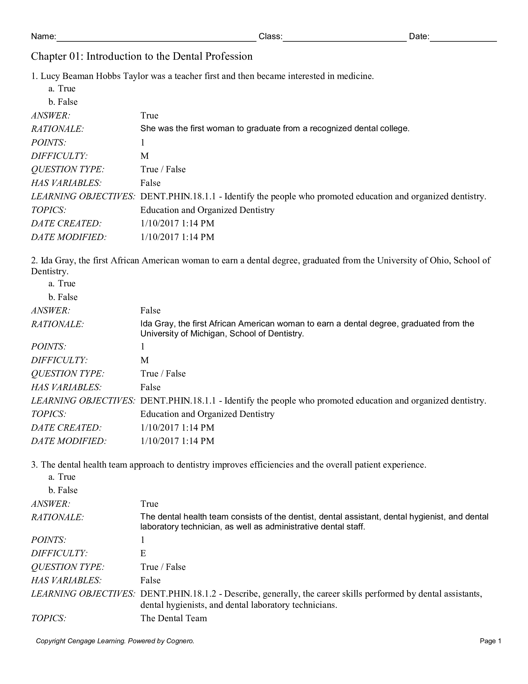 Test Bank for Dental Assisting A Comprehensive Approach 5th Edition by Phinney