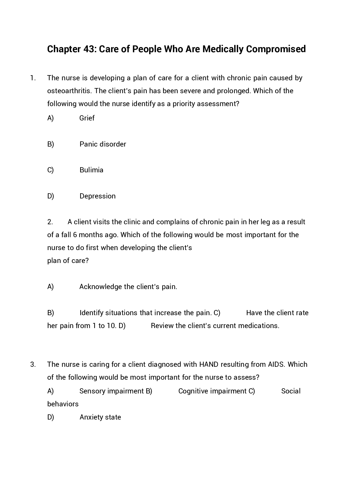 Chapter 43 Care of People Who Are Medically Compromised Exam Questions and Answers