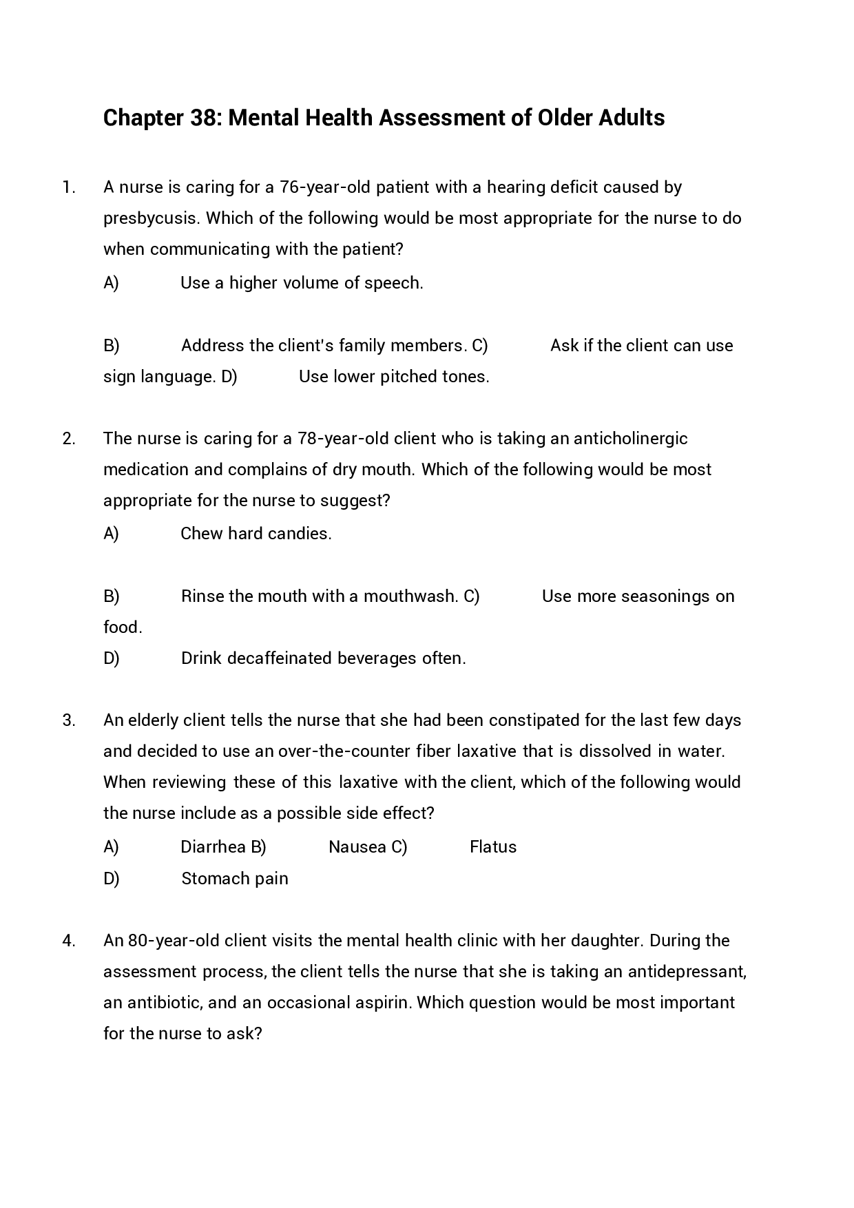 Chapter 38 Mental Health Assessment of Older Adults Exam Questions and Answers