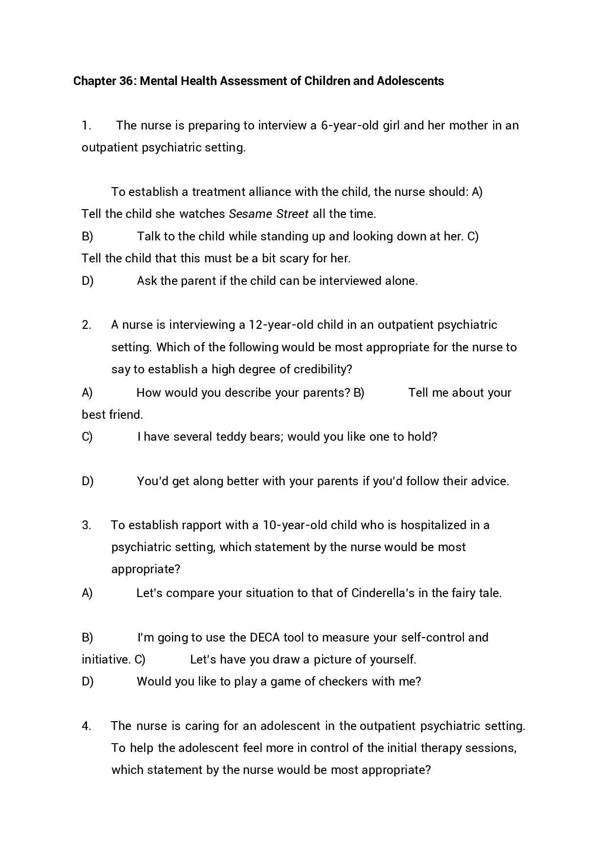 Chapter 36 Mental Health Assessment of Children and Adolescents Exam Questions and Answers