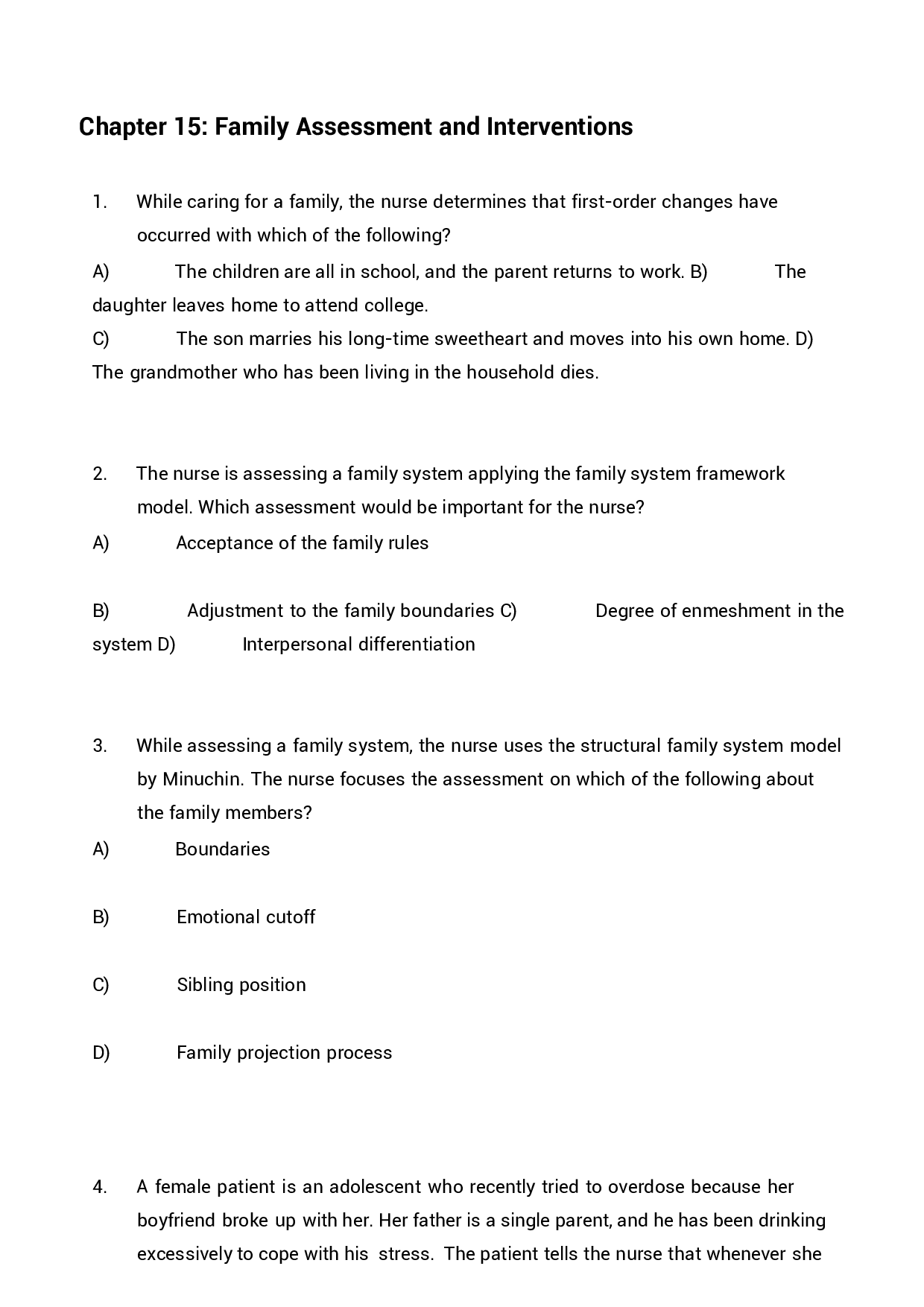Chapter 15 Family Assessment and Interventions Exam Questions and Answers