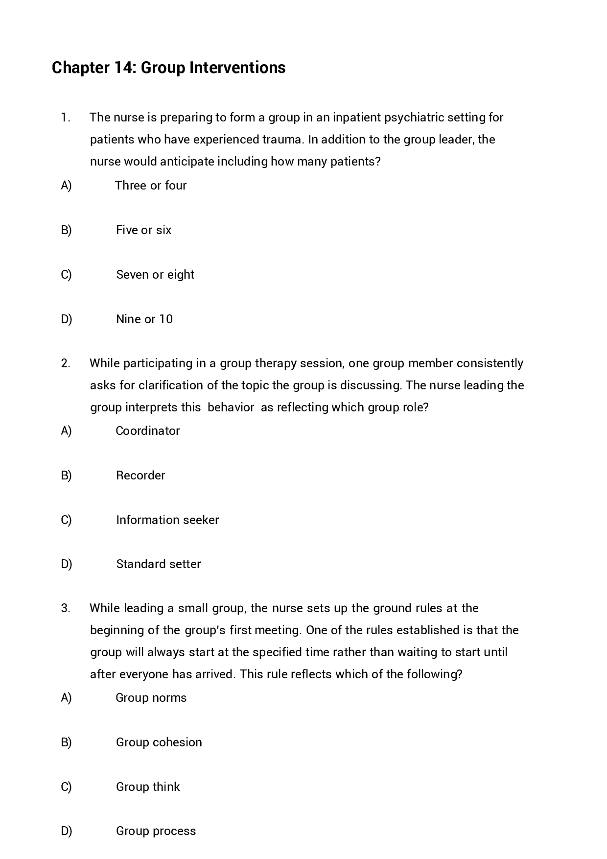 Chapter 14 Group Interventions Exam Questions and Answers