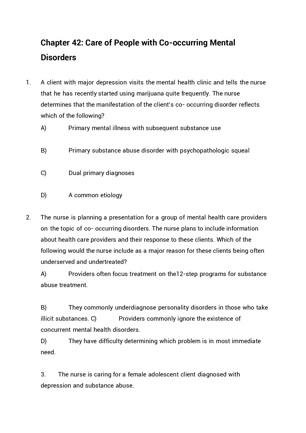 Chapter 42 Care of People with Co-occurring Mental Disorders Exam Questions and Answers