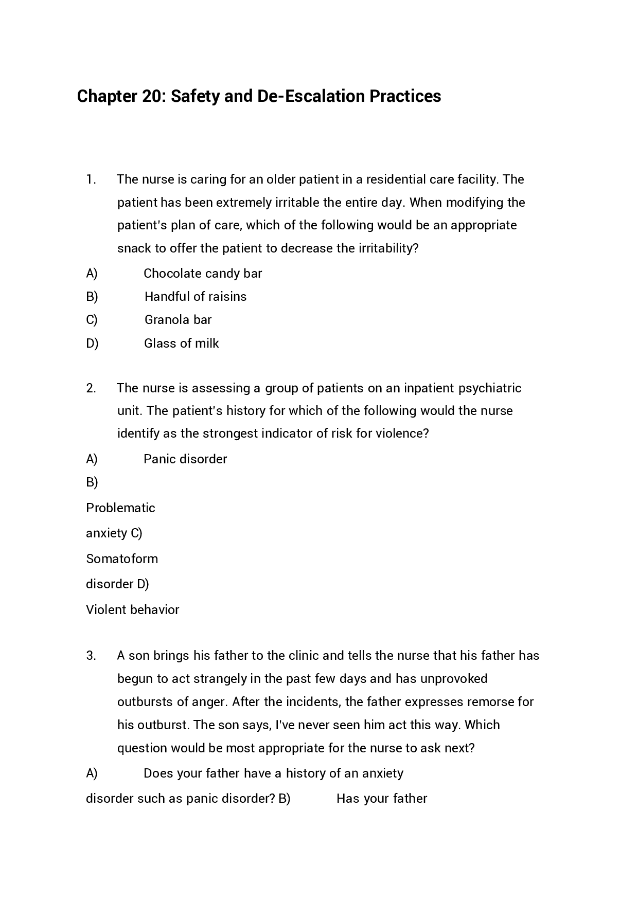 Chapter 20 Safety and De-Escalation Practices Exam Questions and Answers