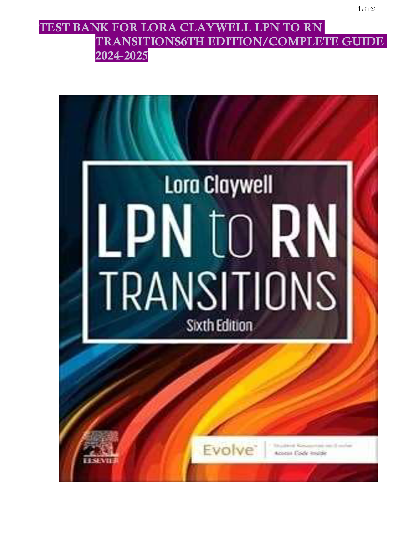 [NUR 210 – LPN to RN Transition] Test Bank for Lora Claywell – LPN to RN Transitions, 6th Edition, Complete Guide 2024–2026