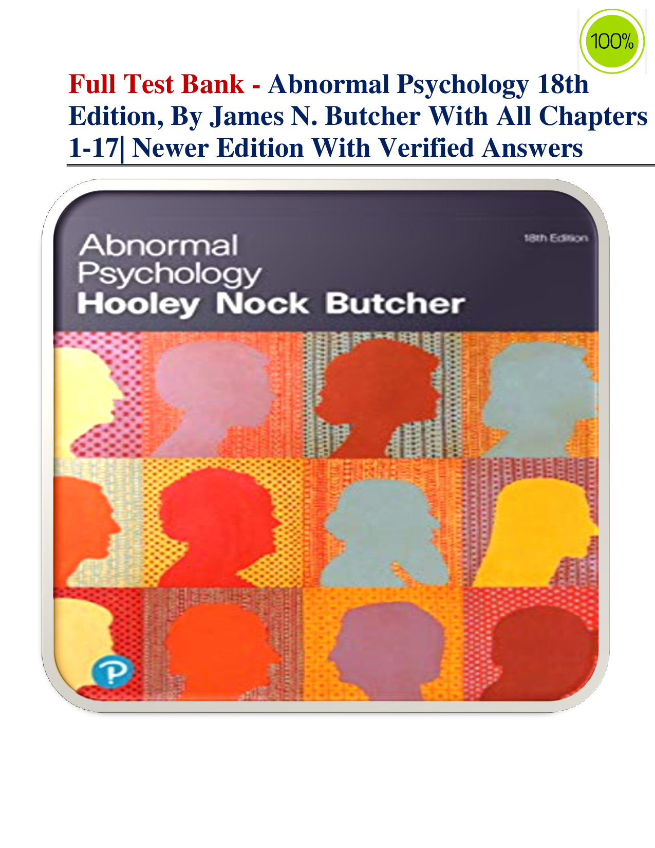 Abnormal Psychology 18th Edition by James N. Butcher | Complete Test Bank with Verified Answers | All Chapters 1–17 | Newer Edition