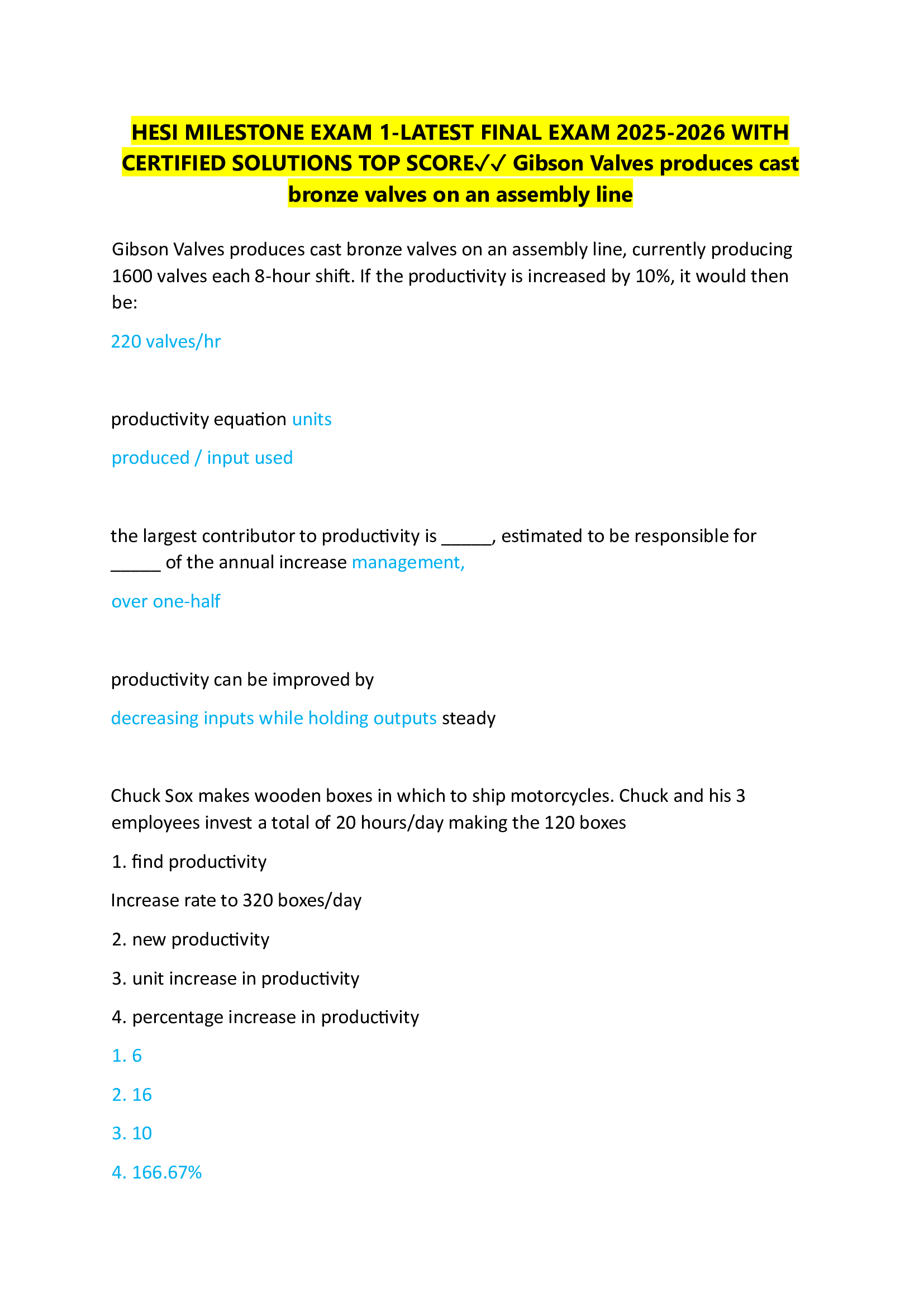 HESI MILESTONE EXAM 1-LATEST FINAL EXAM 2026-2026 WITH  CERTIFIED SOLUTIONS TOP SCORE