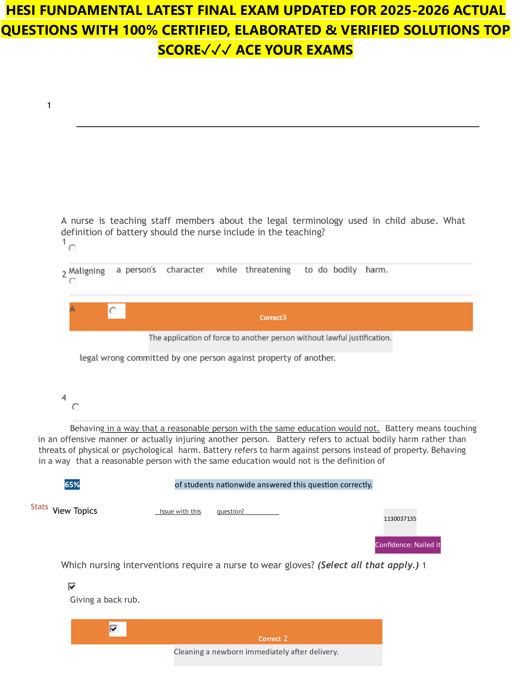 HESI FUNDAMENTAL LATEST FINAL EXAM UPDATED FOR 2026-2026 ACTUAL  QUESTIONS WITH 100% CERTIFIED, ELABORATED & VERIFIED SOLUTIONS TOP  SCORE✓✓✓ ACE YOUR EXAMS