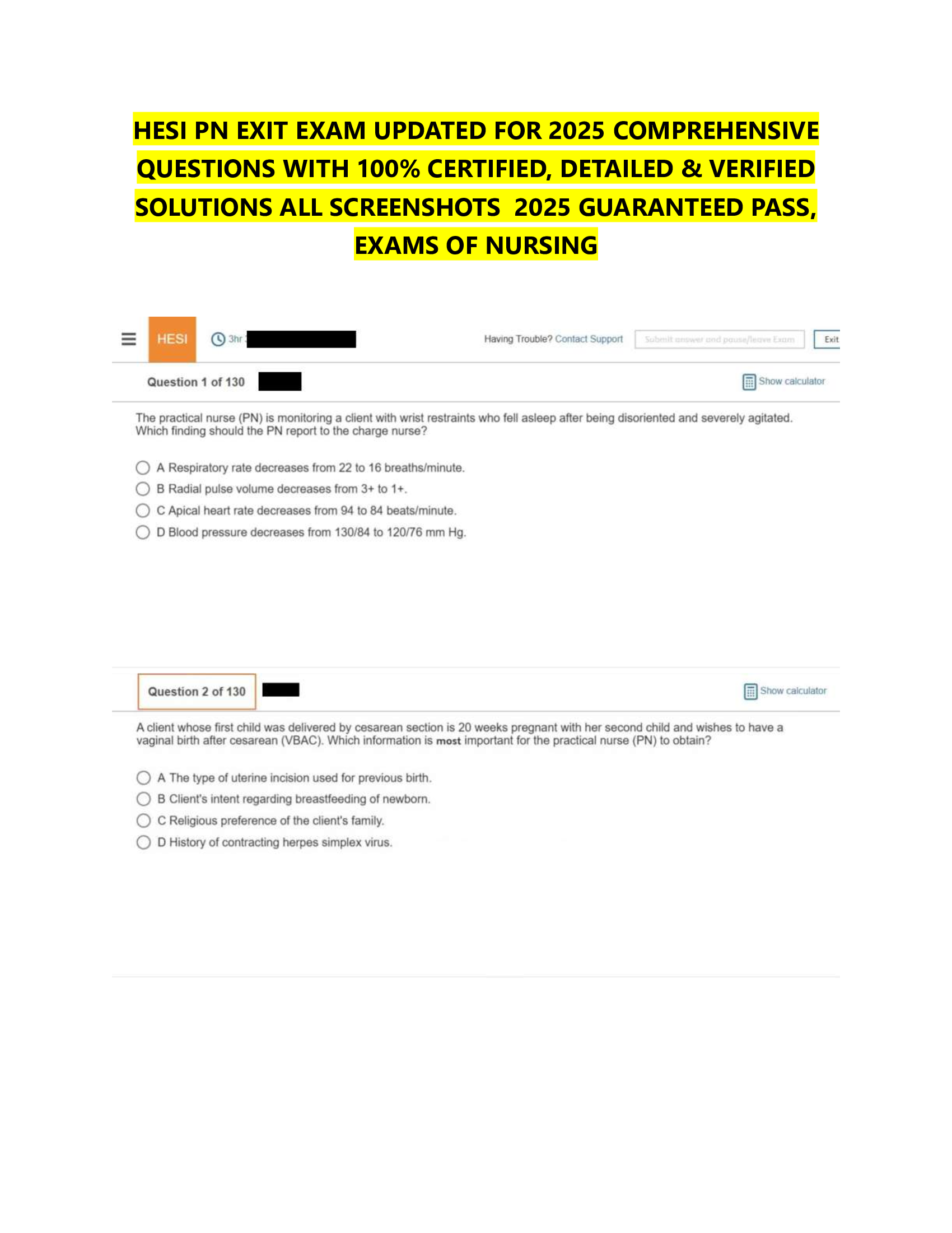 HESI PN EXIT EXAM UPDATED FOR 2026 COMPREHENSIVE  QUESTIONS WITH 100% CERTIFIED, DETAILED & VERIFIED  SOLUTIONS ALL SCREENSHOTS  2026 GUARANTEED PASS,  EXAMS OF NURSING