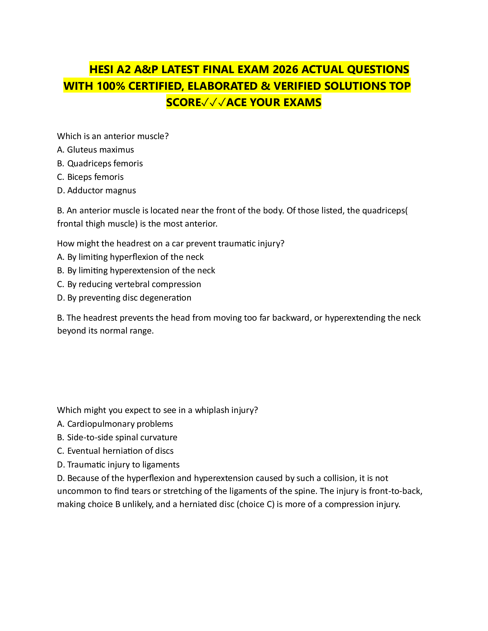 HESI A2 A&P LATEST FINAL EXAM 2026 ACTUAL QUESTIONS  WITH 100% CERTIFIED, ELABORATED & VERIFIED SOLUTIONS TOP  SCORE✓✓✓ACE YOUR EXAMS
