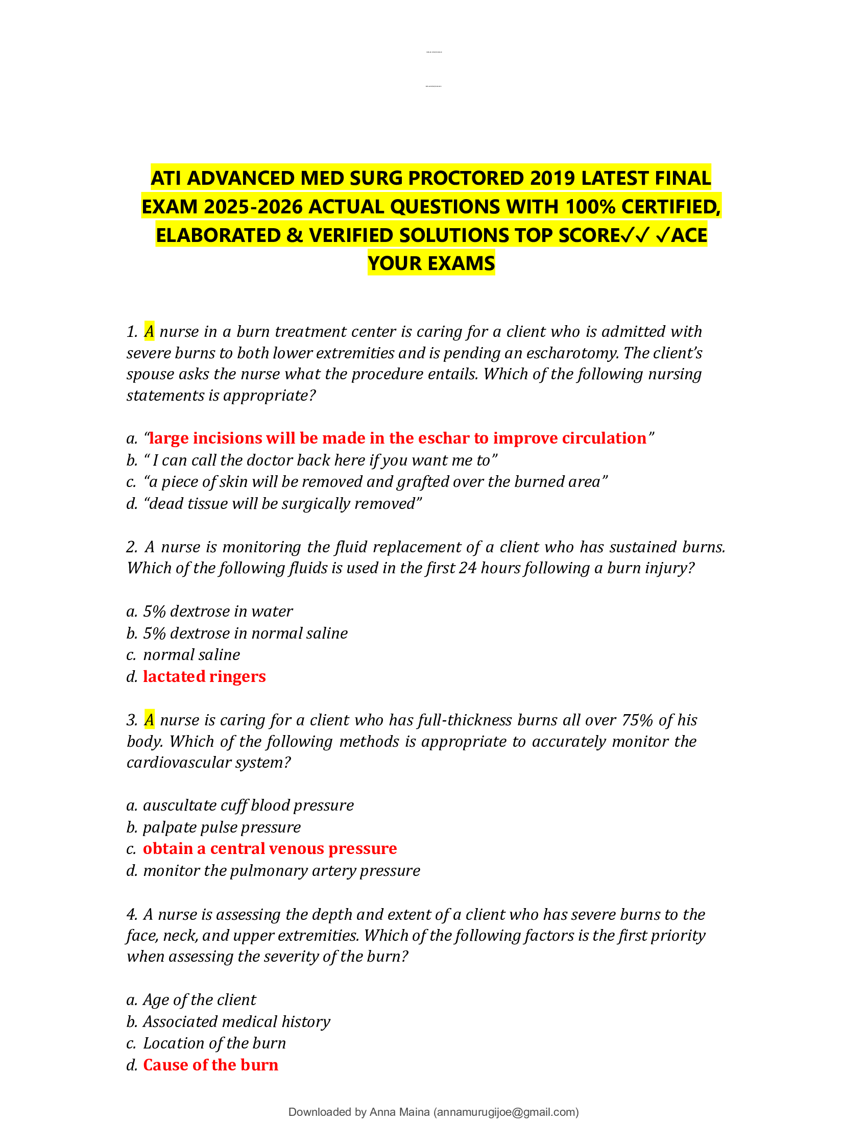 ATI ADVANCED MED SURG PROCTORED 2019 LATEST FINAL  EXAM 2026-2026 ACTUAL QUESTIONS WITH 100% CERTIFIED,  ELABORATED & VERIFIED SOLUTIONS TOP SCORE✓✓ ✓ACE  YOUR EXAMS