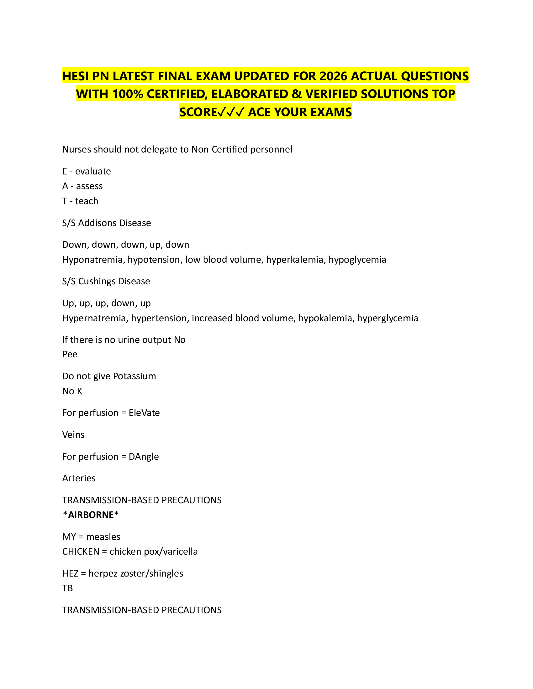 HESI PN LATEST FINAL EXAM UPDATED FOR 2026 ACTUAL QUESTIONS  WITH 100% CERTIFIED, ELABORATED & VERIFIED SOLUTIONS TOP  SCORE✓✓✓ ACE YOUR EXAMS