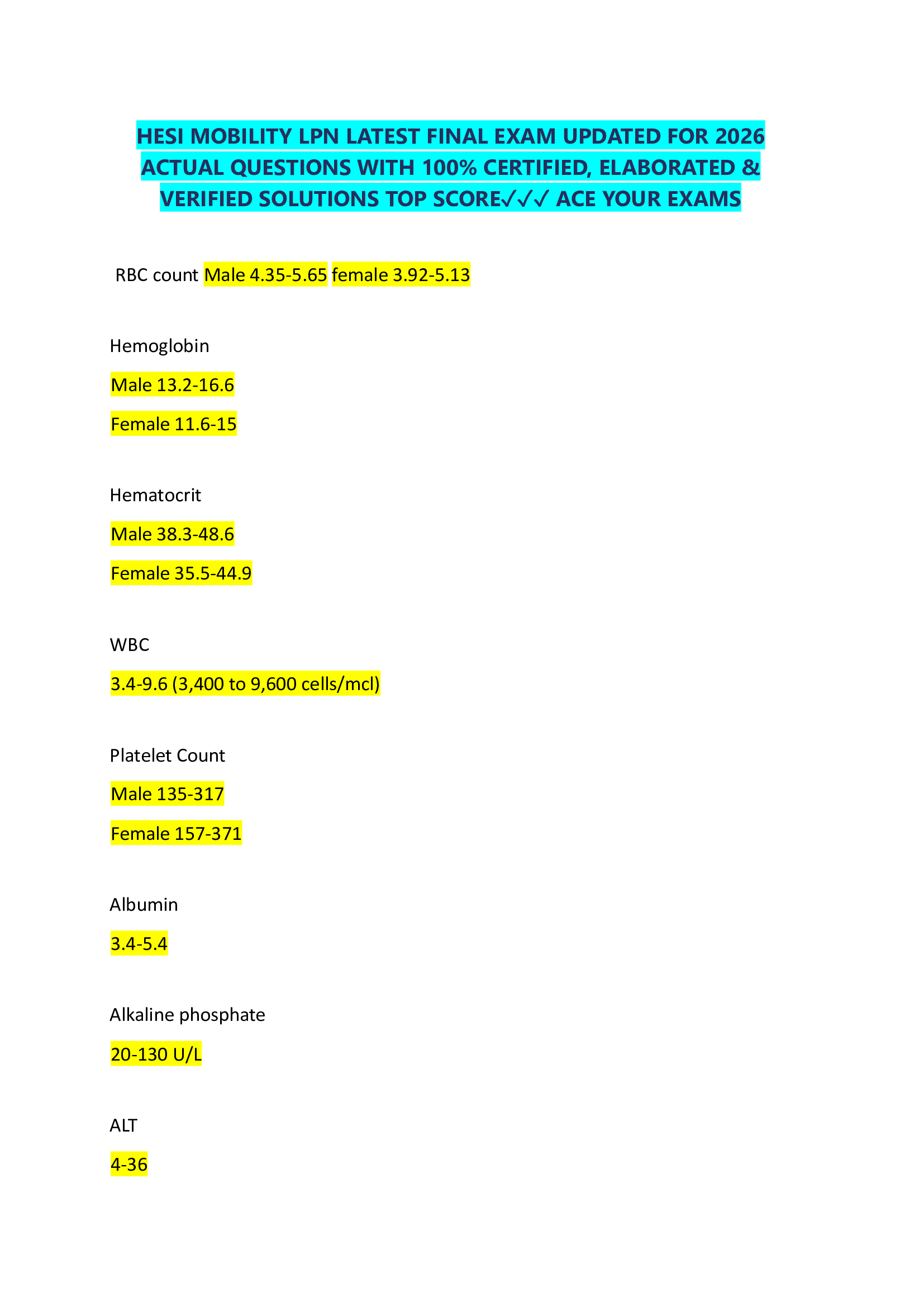 HESI MOBILITY LPN LATEST FINAL EXAM UPDATED FOR 2026  ACTUAL QUESTIONS WITH 100% CERTIFIED, ELABORATED &  VERIFIED SOLUTIONS TOP SCORE✓✓✓ ACE YOUR EXAMS