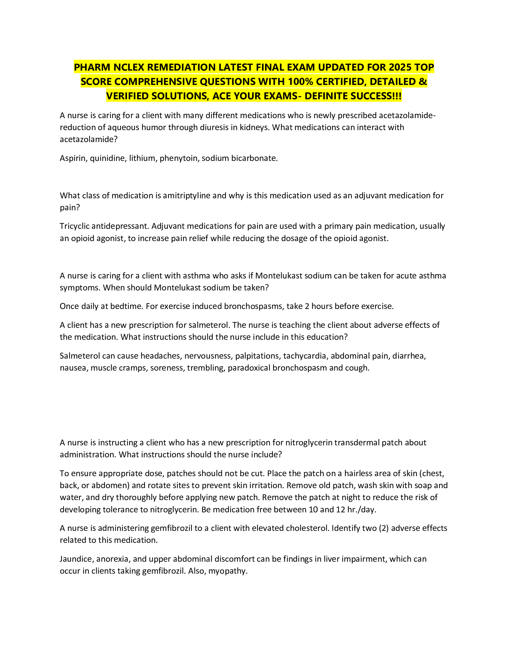 PHARM NCLEX REMEDIATION LATEST FINAL EXAM UPDATED FOR 2026 TOP  SCORE COMPREHENSIVE QUESTIONS WITH 100% CERTIFIED, DETAILED &  VERIFIED SOLUTIONS, ACE YOUR EXAMS- DEFINITE SUCCESS!!!