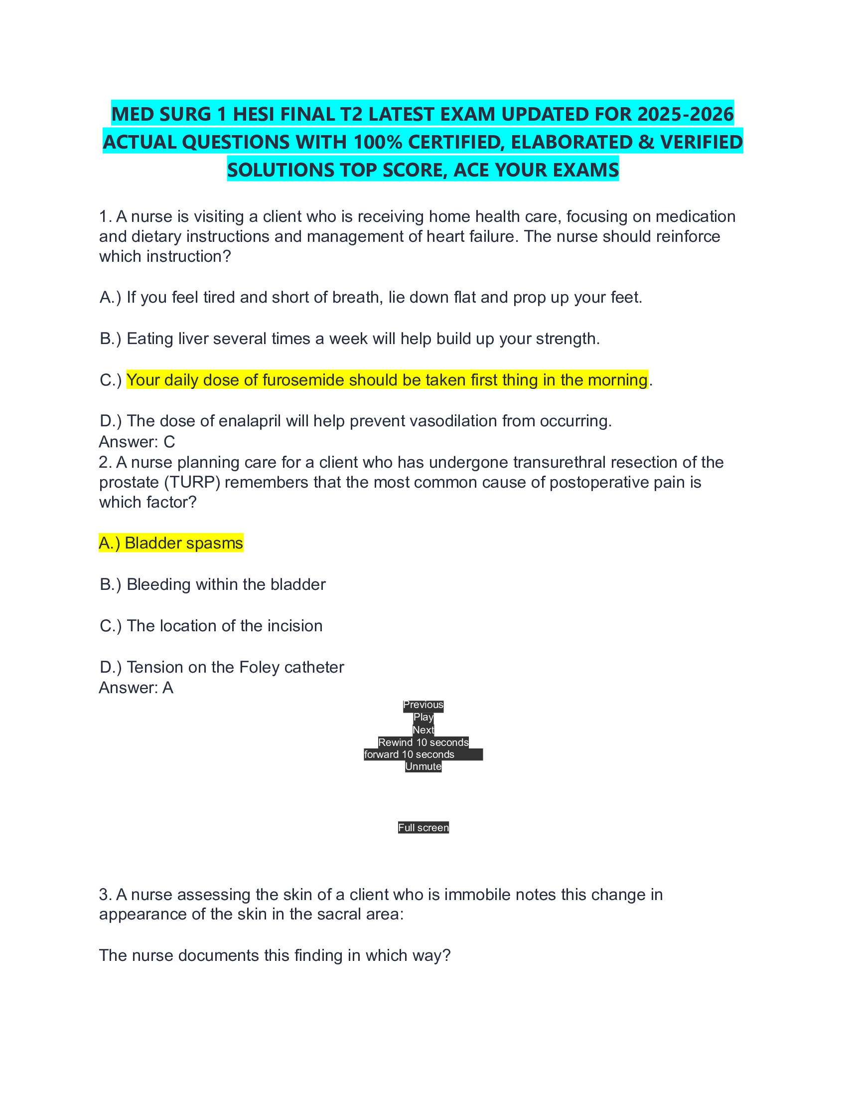 MED SURG 1 HESI FINAL T2 LATEST EXAM UPDATED FOR 2026-2026  ACTUAL QUESTIONS WITH 100% CERTIFIED, ELABORATED & VERIFIED  SOLUTIONS TOP SCORE, ACE YOUR EXAMS