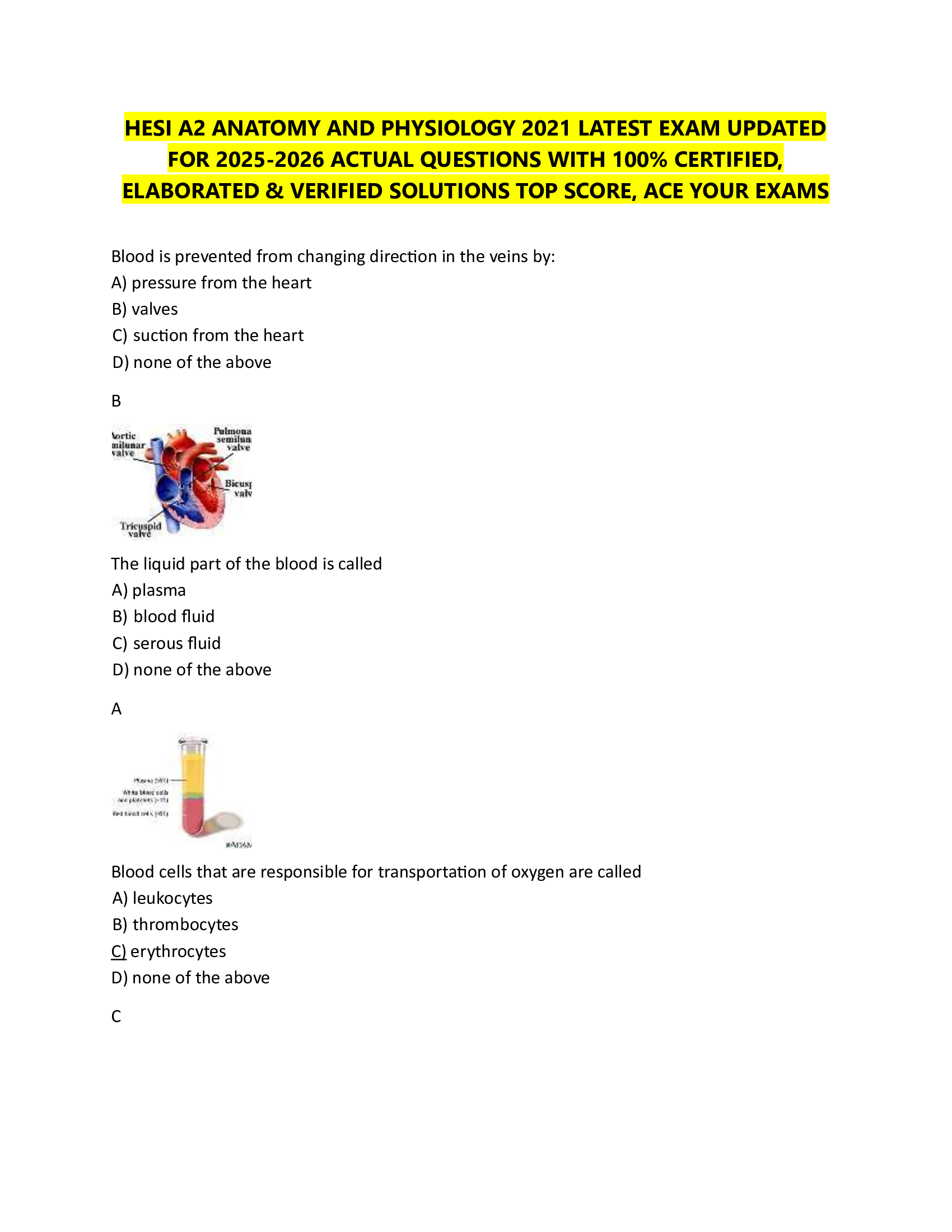 HESI A2 ANATOMY AND PHYSIOLOGY 2021 LATEST EXAM UPDATED  FOR 2026-2026 ACTUAL QUESTIONS WITH 100% CERTIFIED,  ELABORATED & VERIFIED SOLUTIONS TOP SCORE, ACE YOUR EXAMS