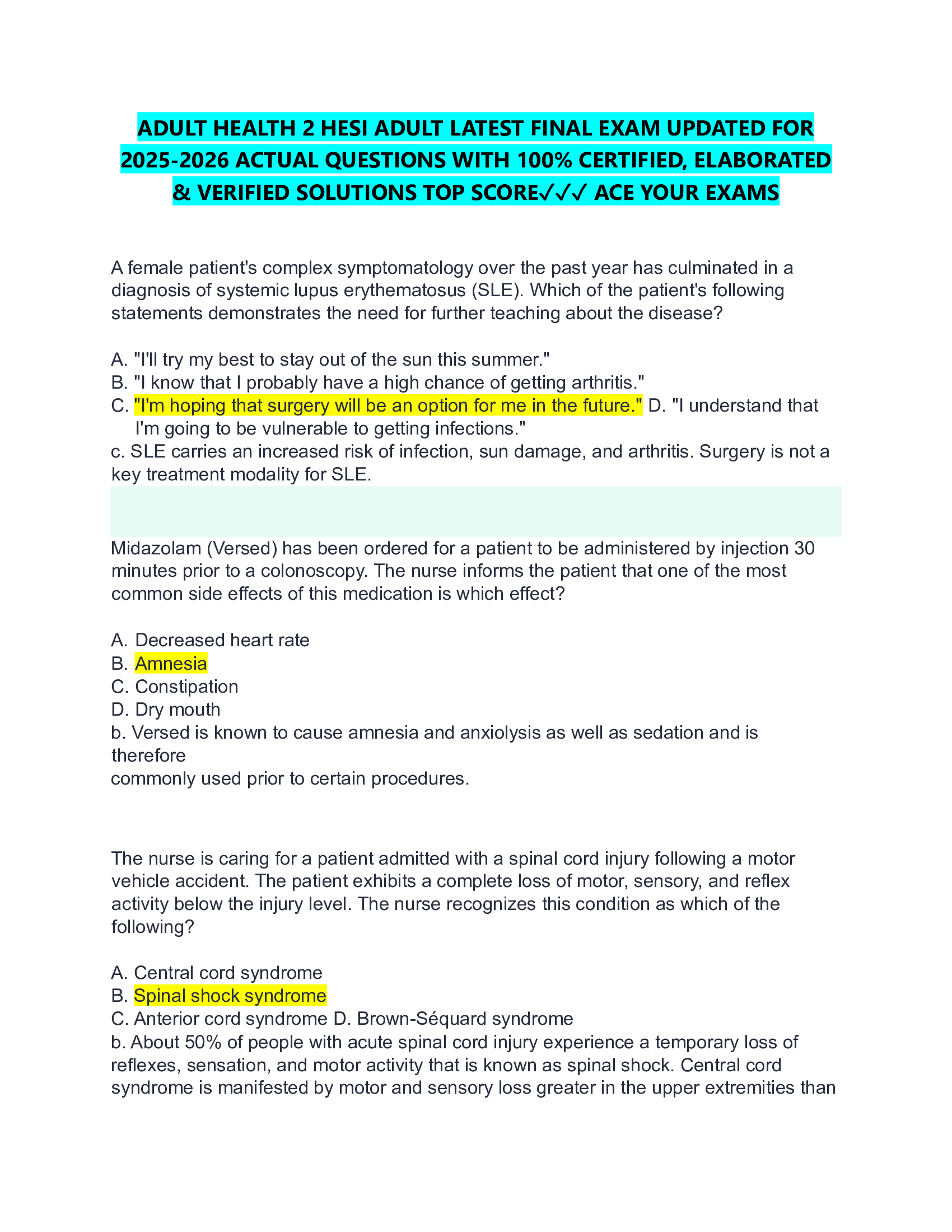 ADULT HEALTH 2 HESI ADULT LATEST FINAL EXAM UPDATED FOR  2026-2026 ACTUAL QUESTIONS WITH 100% CERTIFIED, ELABORATED  & VERIFIED SOLUTIONS TOP SCORE✓✓✓ ACE YOUR EXAMS