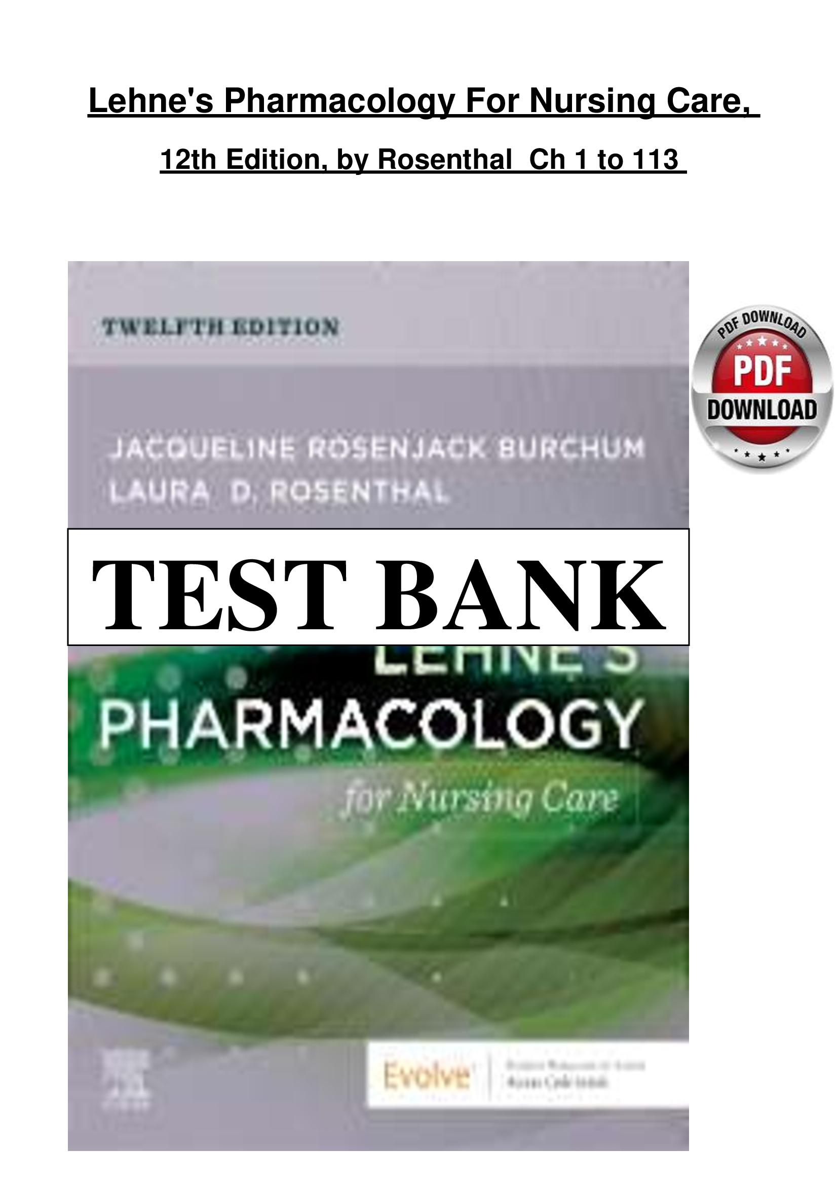 Lehne's Pharmacology for Nursing Care, 12th Edition by Rosenthal – Complete Study Guide & Test Bank (Chapters 1–113)