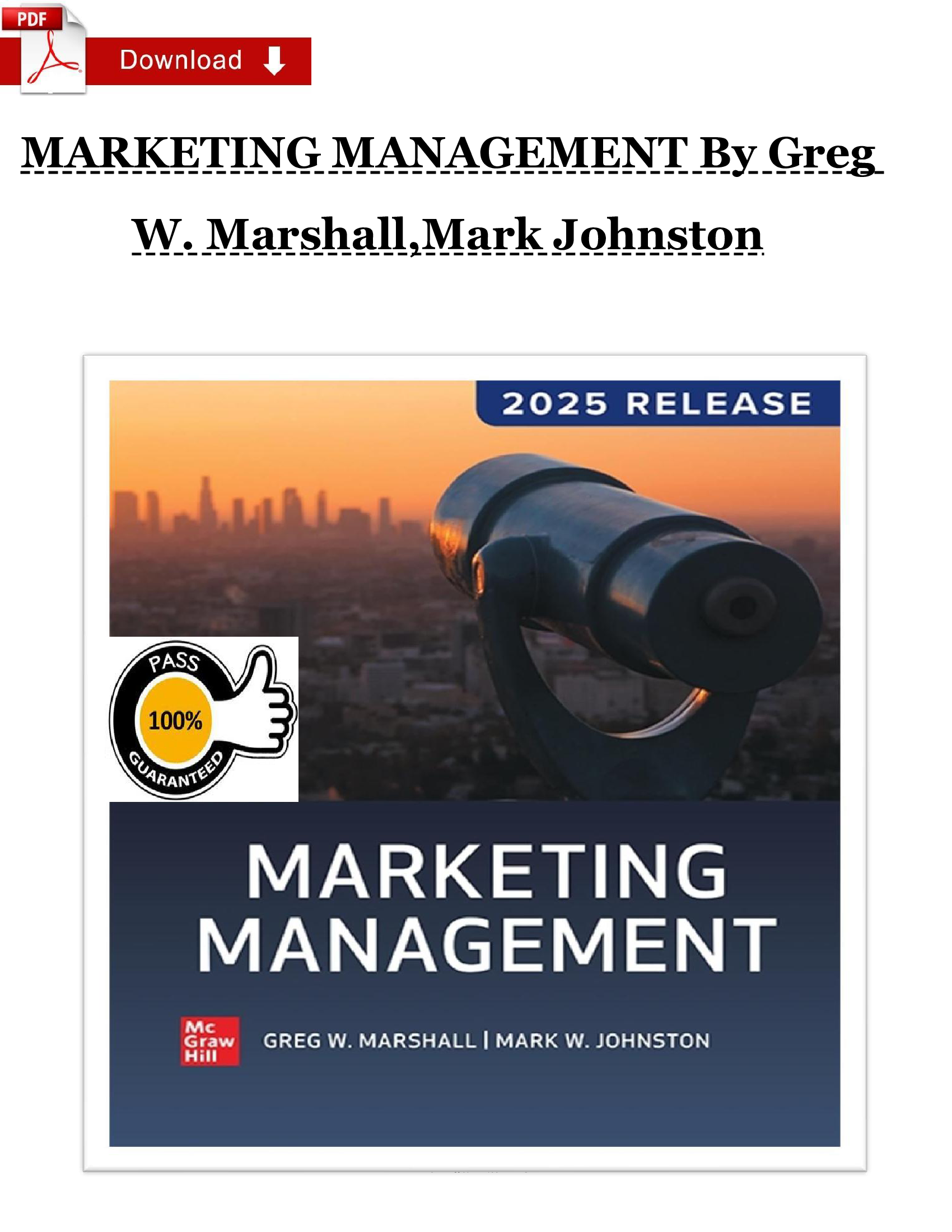 Solution Manual for Marketing Management by Greg W. Marshall & Mark Johnston | Verified Answers