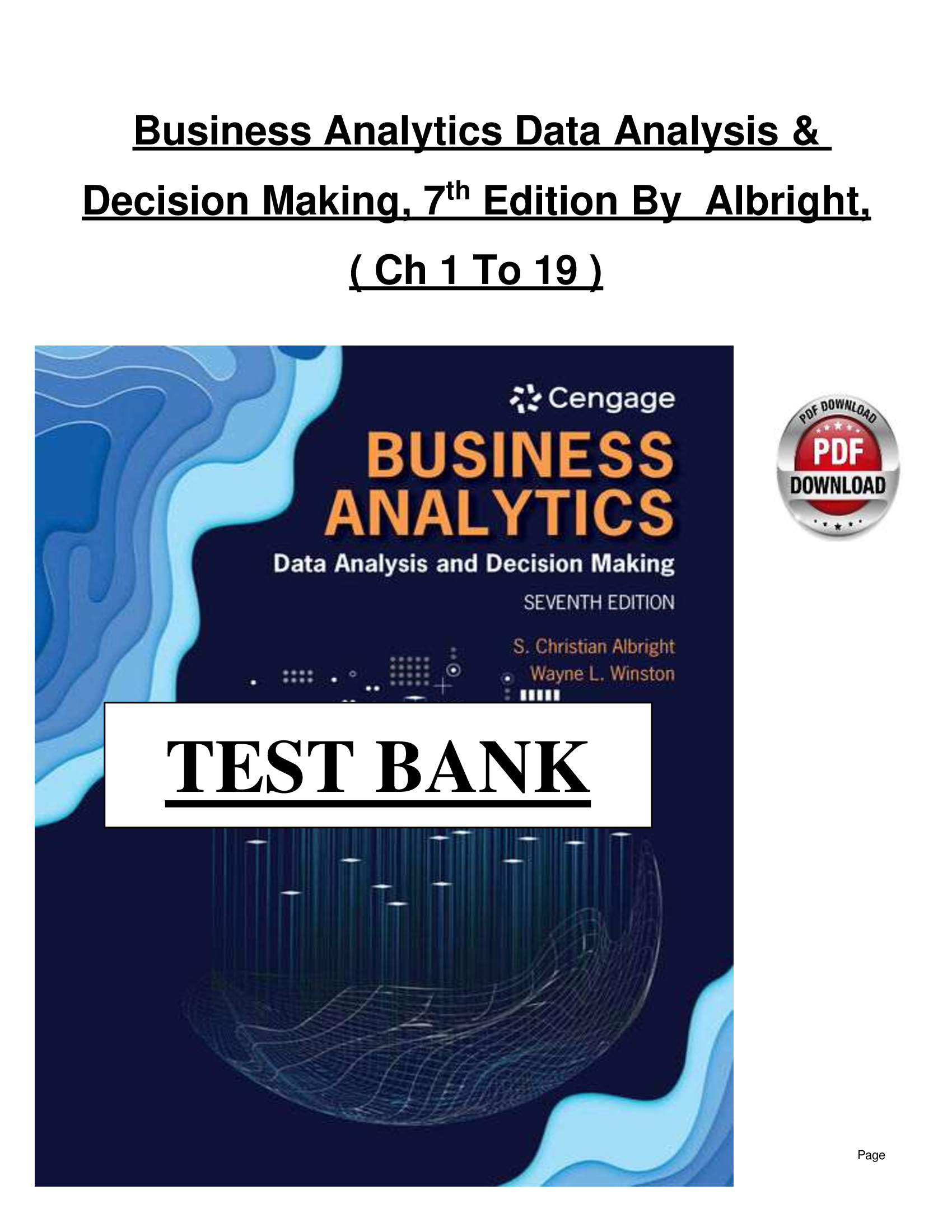 Business Analytics: Data Analysis & Decision Making (7th Edition by Albright) – Complete Study Guide & Test Bank (Chapters 1–19)