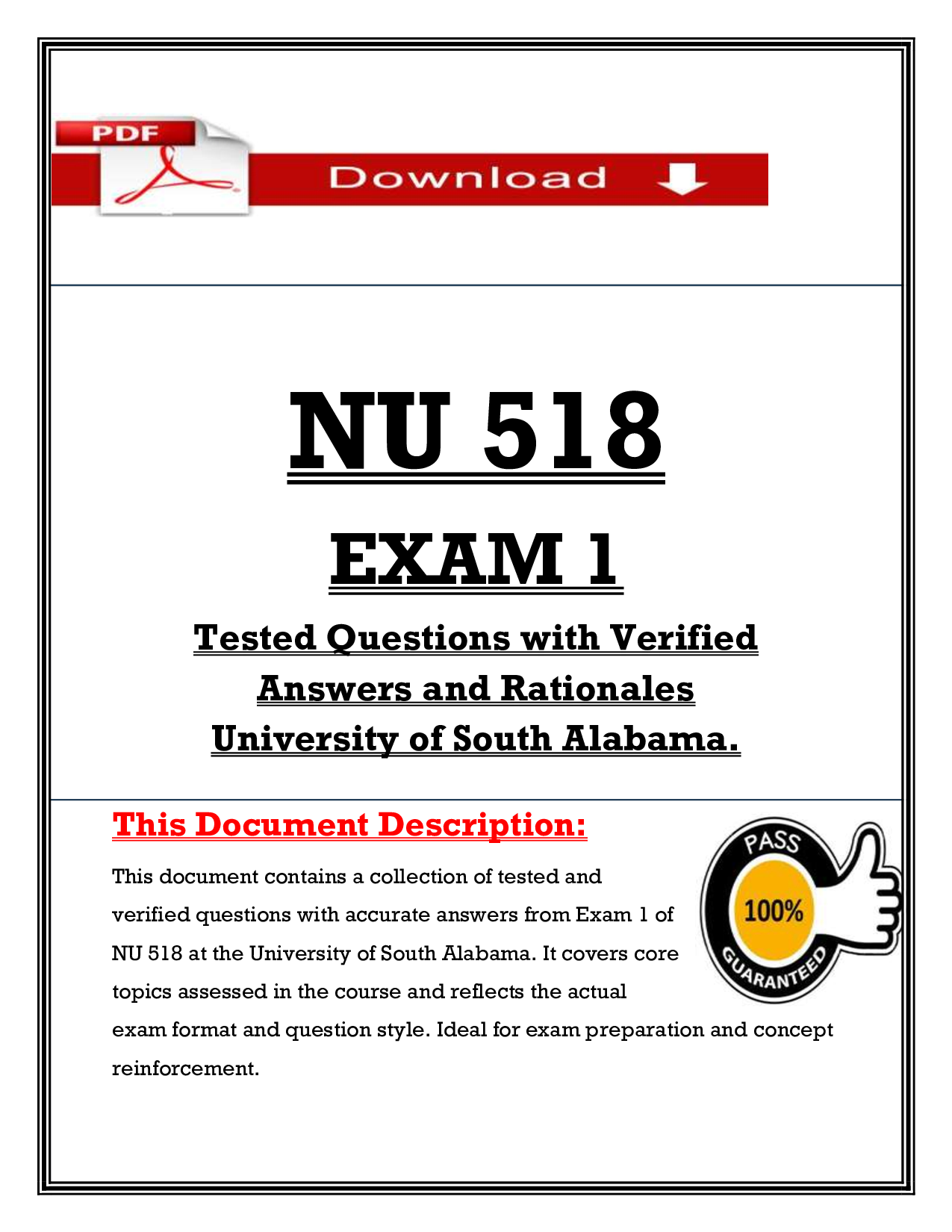 NU 518 Exam 1 (2026/2027) / Advanced Nursing Assessment / University of South Alabama (PDF)