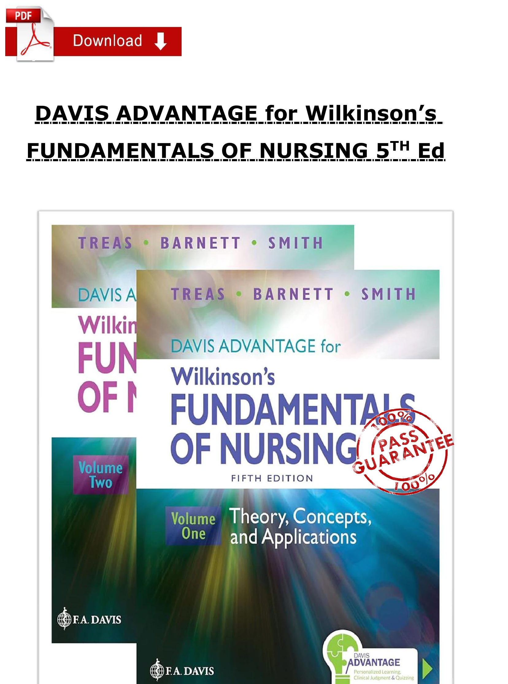 Test Bank for Davis Advantage for Wilkinson’s Fundamentals of Nursing 5th Edition | Verified Questions & Answers