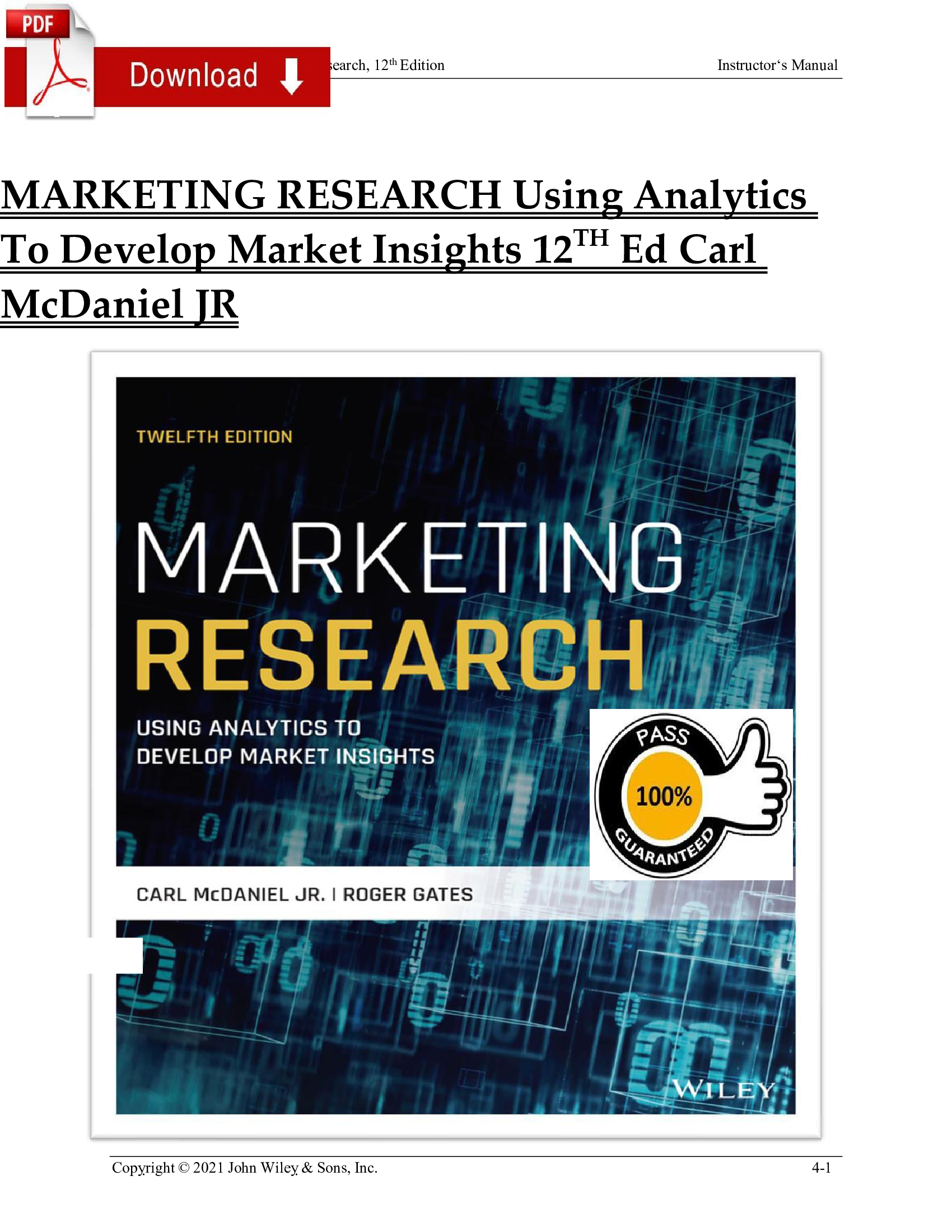 Solution Manual for Marketing Research Using Analytics to Develop Market Insights, 12th Edition – Carl McDaniel Jr.