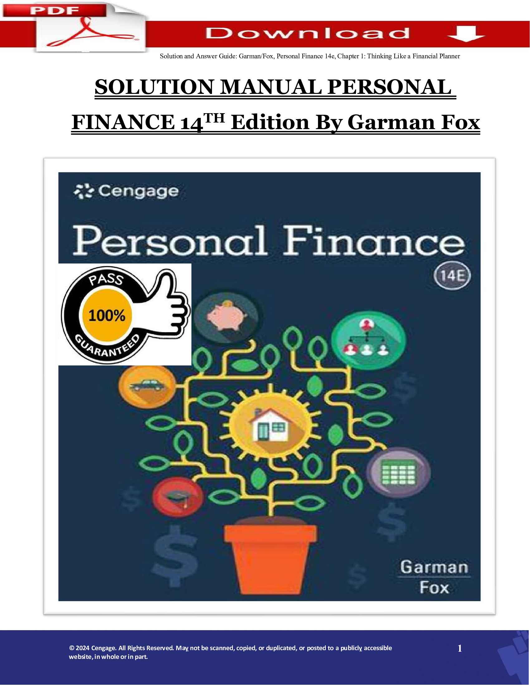 Solution Manual for Personal Finance, 14th Edition by Garman & Fox | Complete Answers