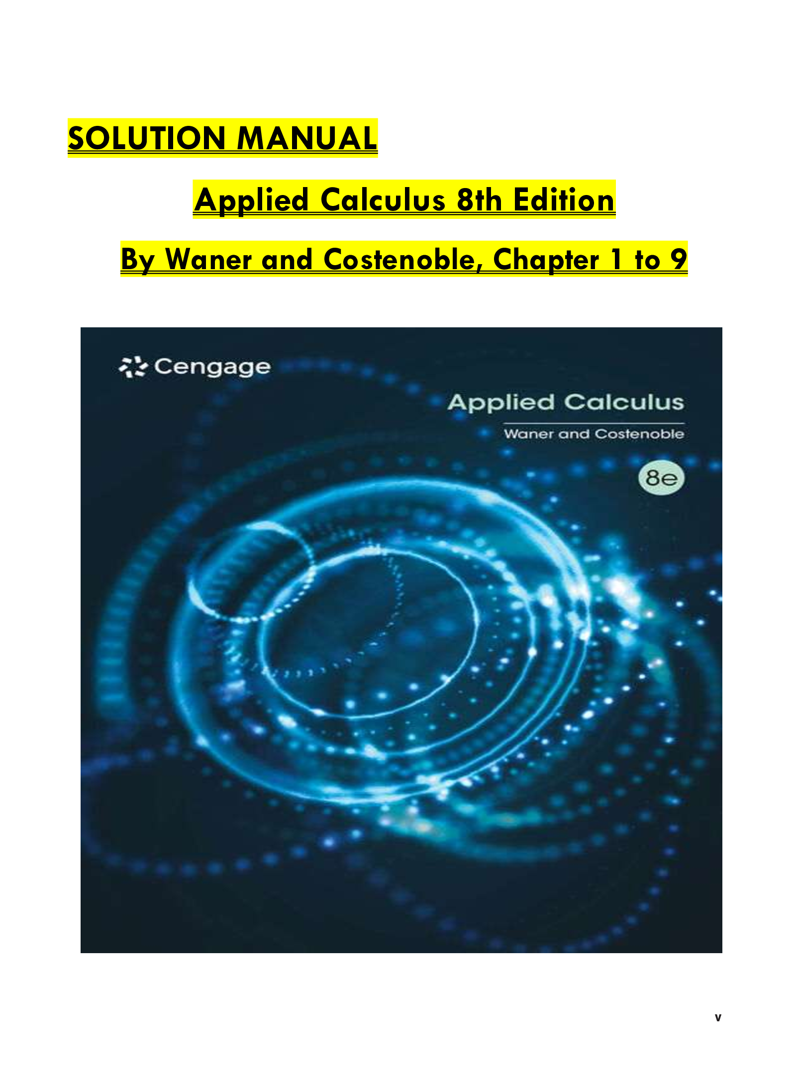 SOLUTION MANUAL  Applied Calculus 8th Edition  By Waner and Costenoble, Chapter 1 to 9