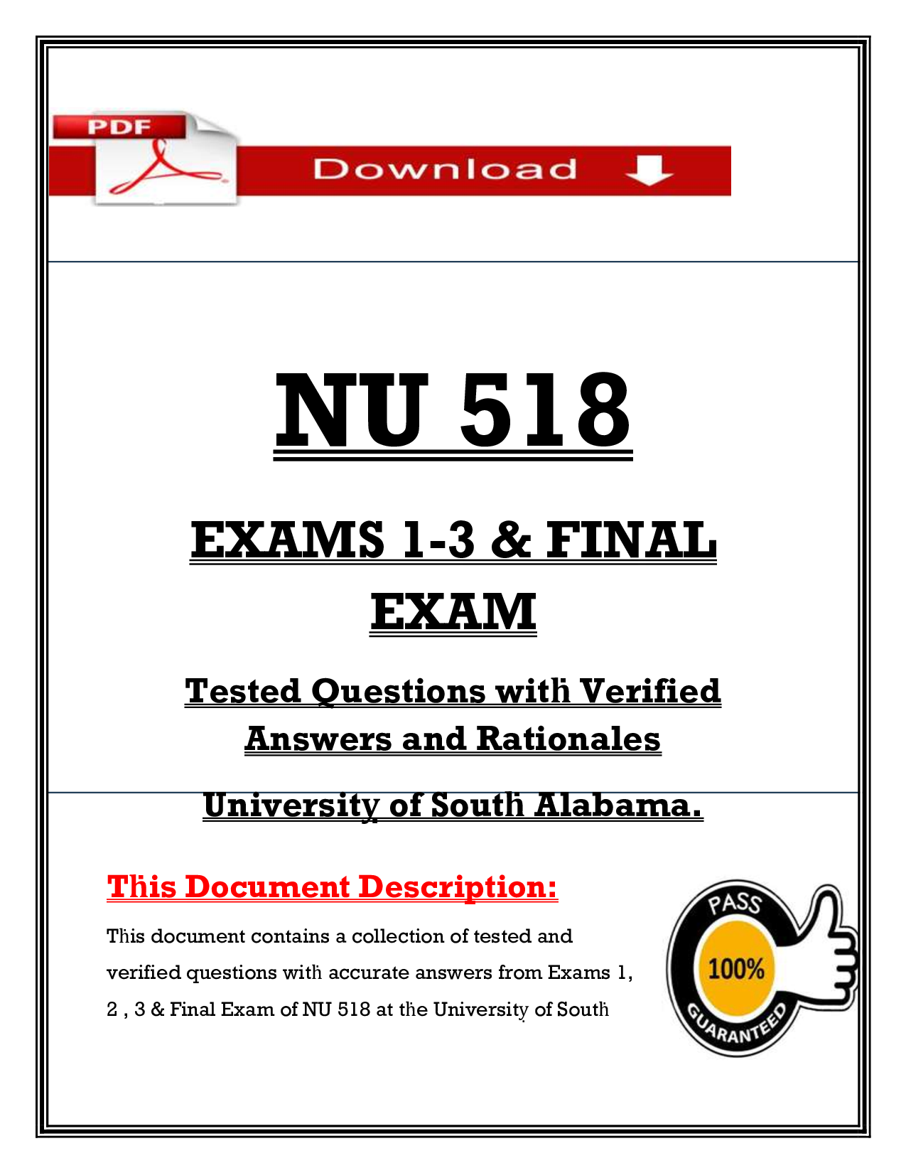 NU 518 Exams 1-3 & Final Exam (2026/2027) | Nursing | University of South Alabama (PDF)