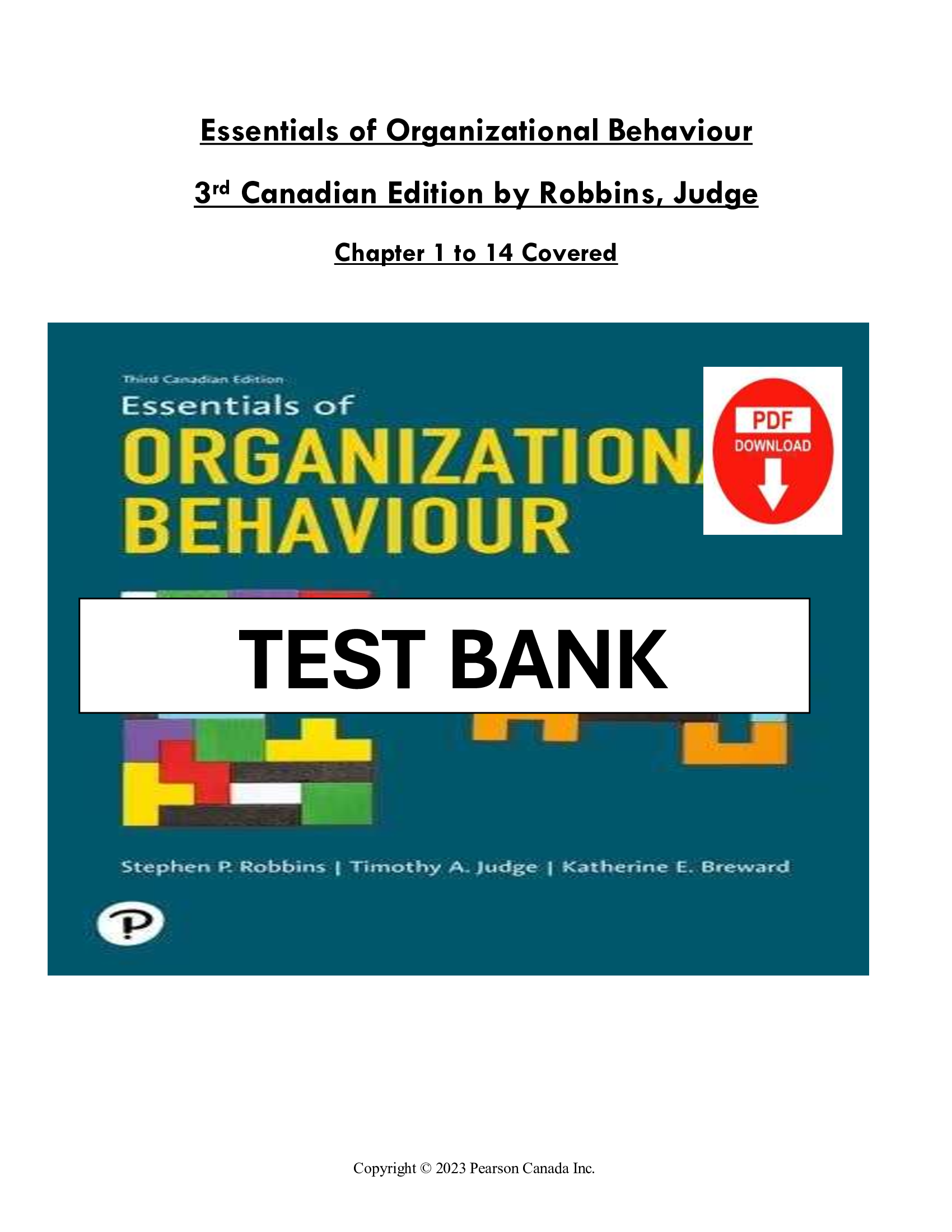 Essentials of Organizational Behaviour | 3rd Canadian Edition by Robbins & Judge | Chapters 1–14 Complete Coverage
