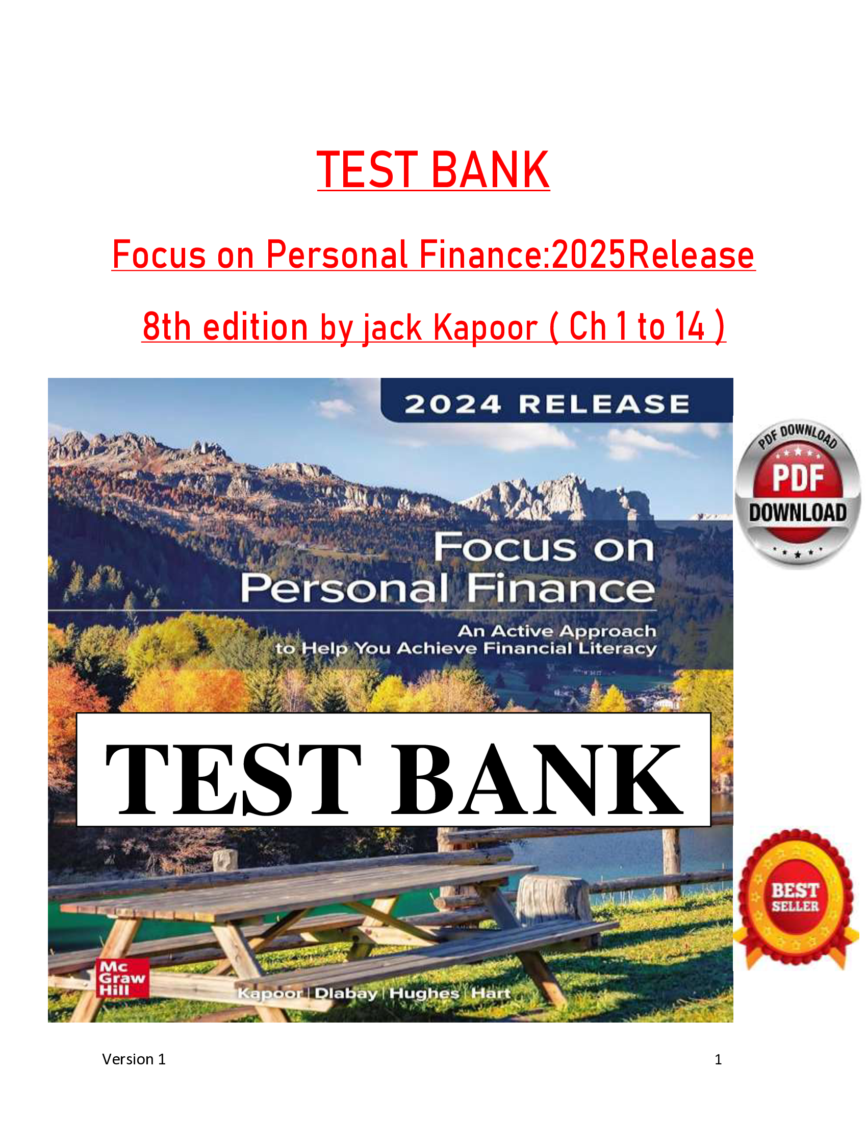Test Bank | Focus on Personal Finance: 2026 Release, 8th Edition by Jack Kapoor (Ch 1–14)