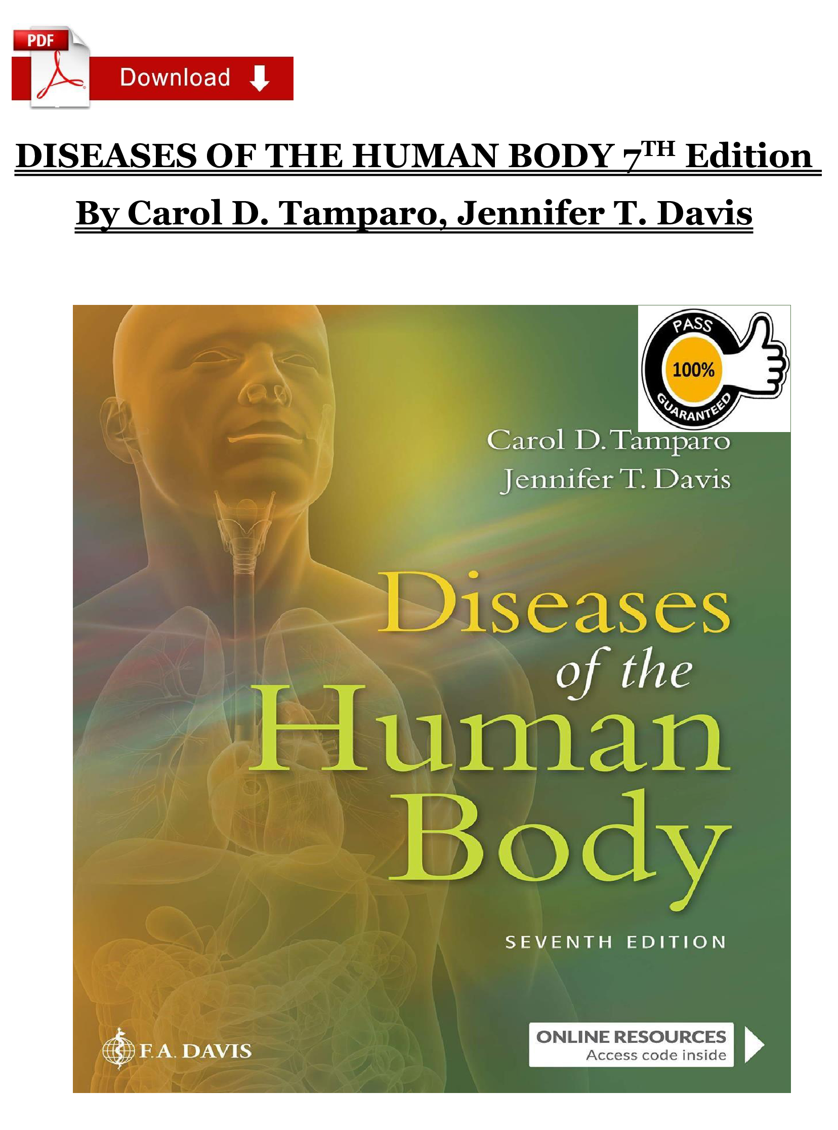 TESTBANK FOR Diseases of the Human Body, 7th Edition – Carol D. Tamparo & Jennifer T. Davis | Comprehensive Study Resource
