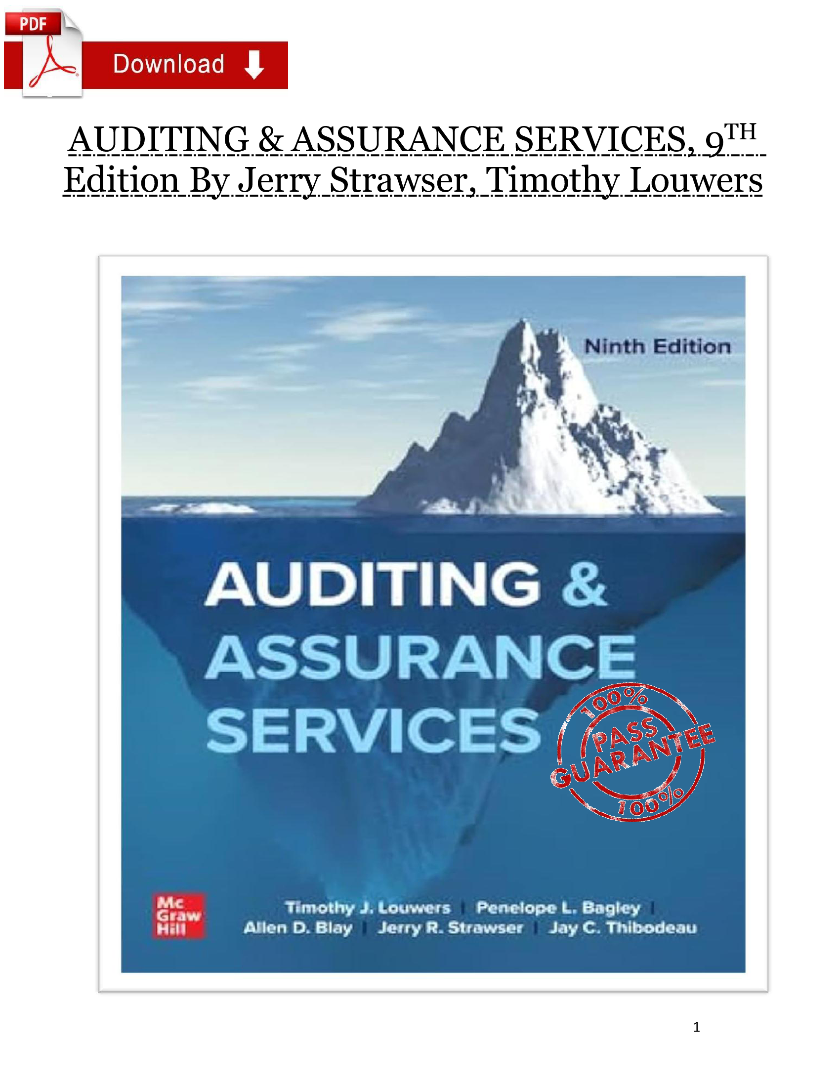 Test Bank for Auditing & Assurance Services, 9th Edition by Jerry Strawser & Timothy Louwers