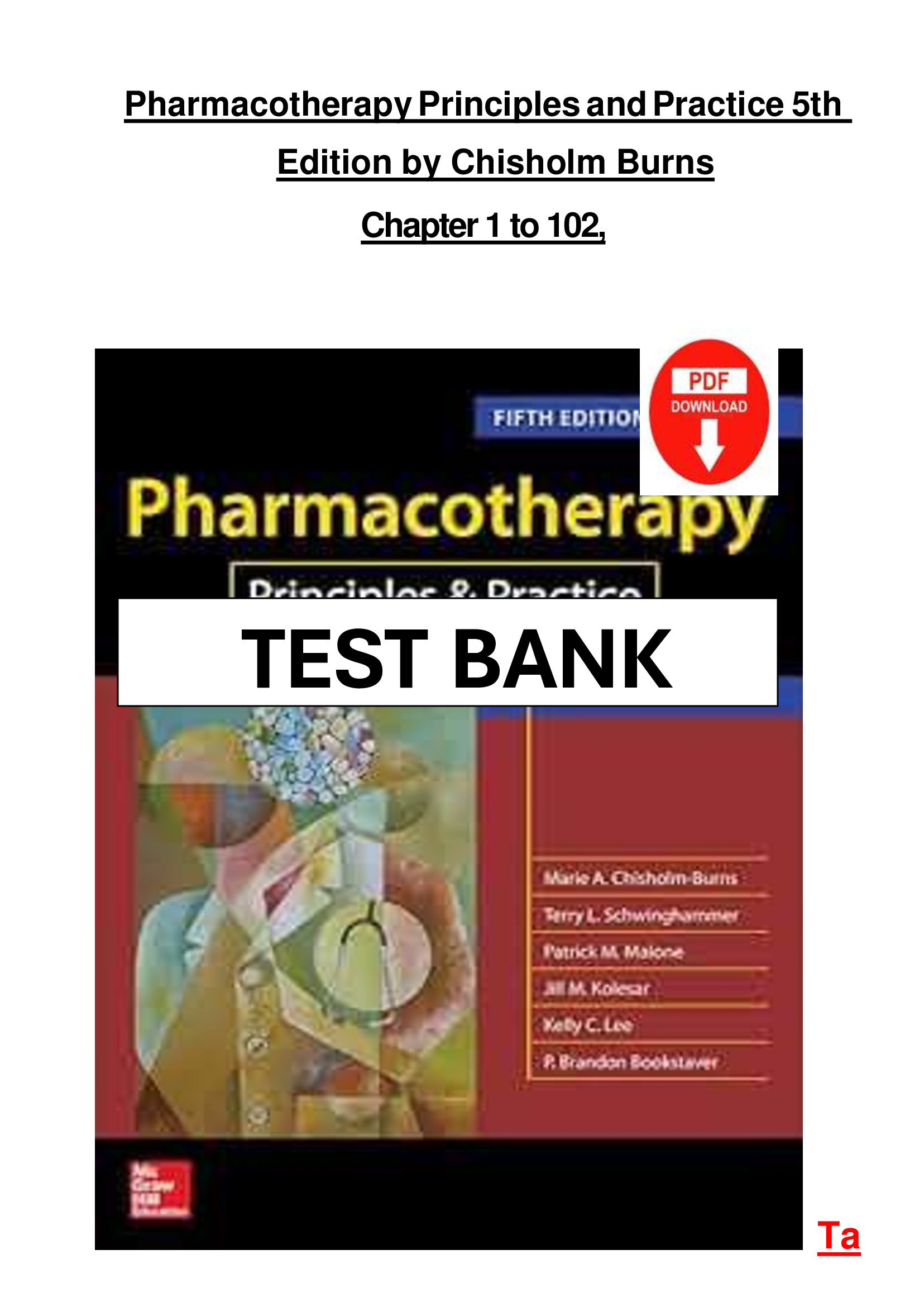 Pharmacotherapy Principles and Practice 5th Edition (Chisholm-Burns) | Complete Study Guide & Test Bank (Chapters 1–102)