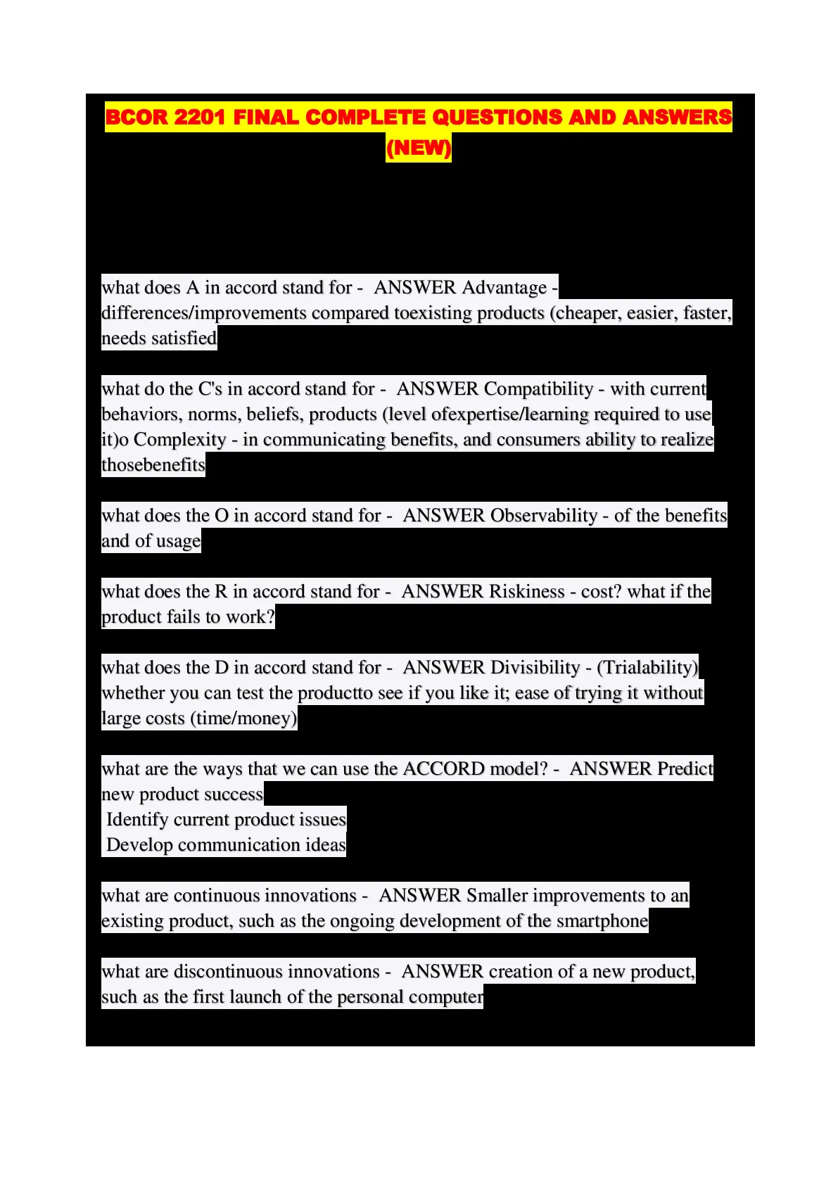 BCOR 2201 FINAL COMPLETE QUESTIONS AND ANSWERS (NEW)