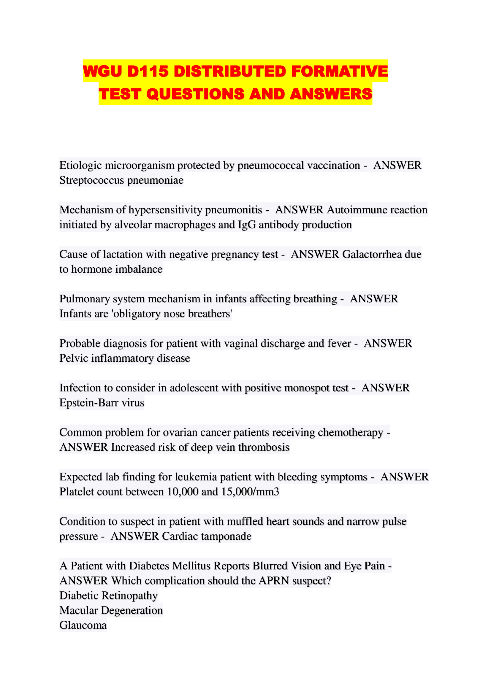 WGU D115 DISTRIBUTED FORMATIVE TEST QUESTIONS AND ANSWERS